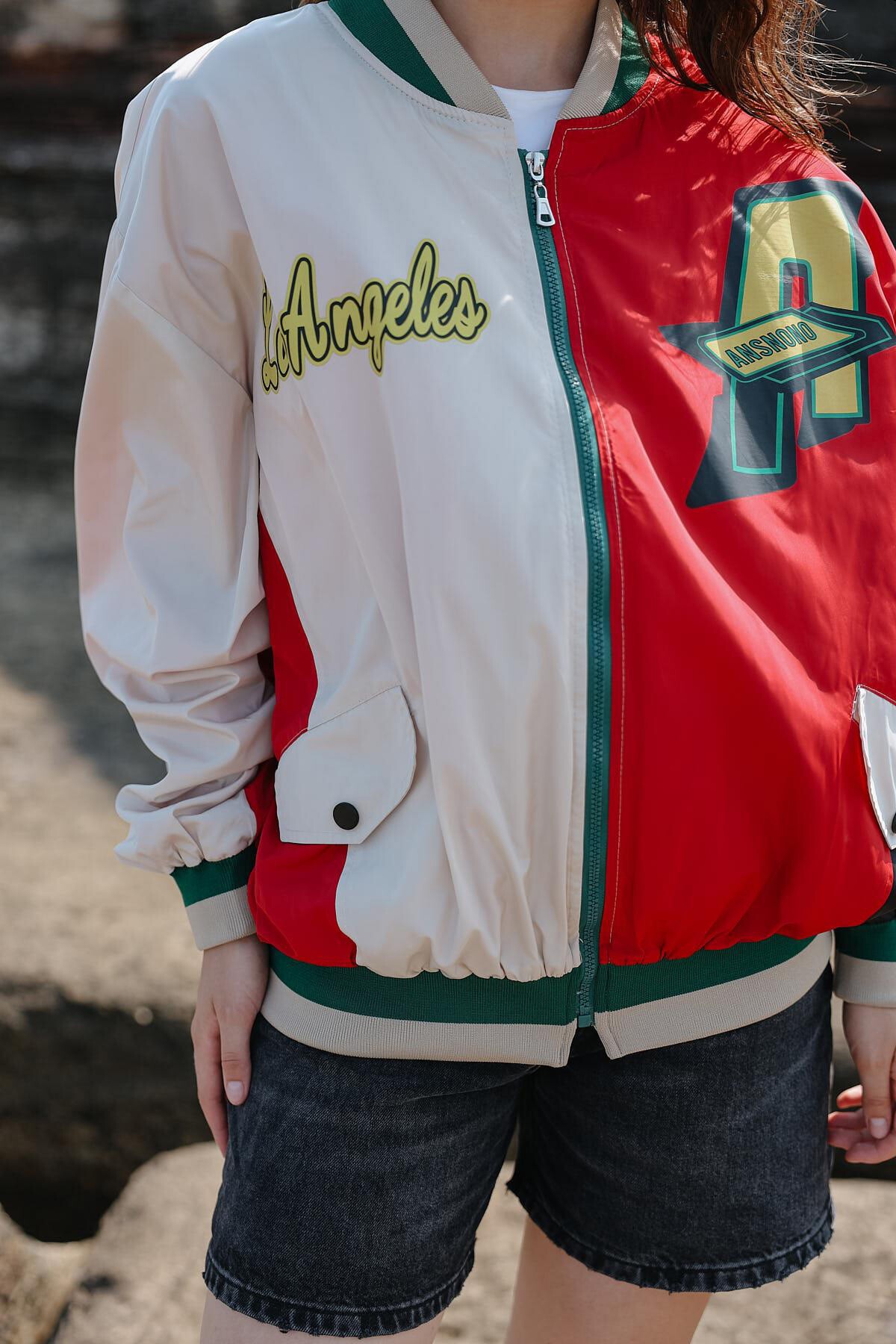 Siyah-Bej Baskılı Astarlı Balon Ceket