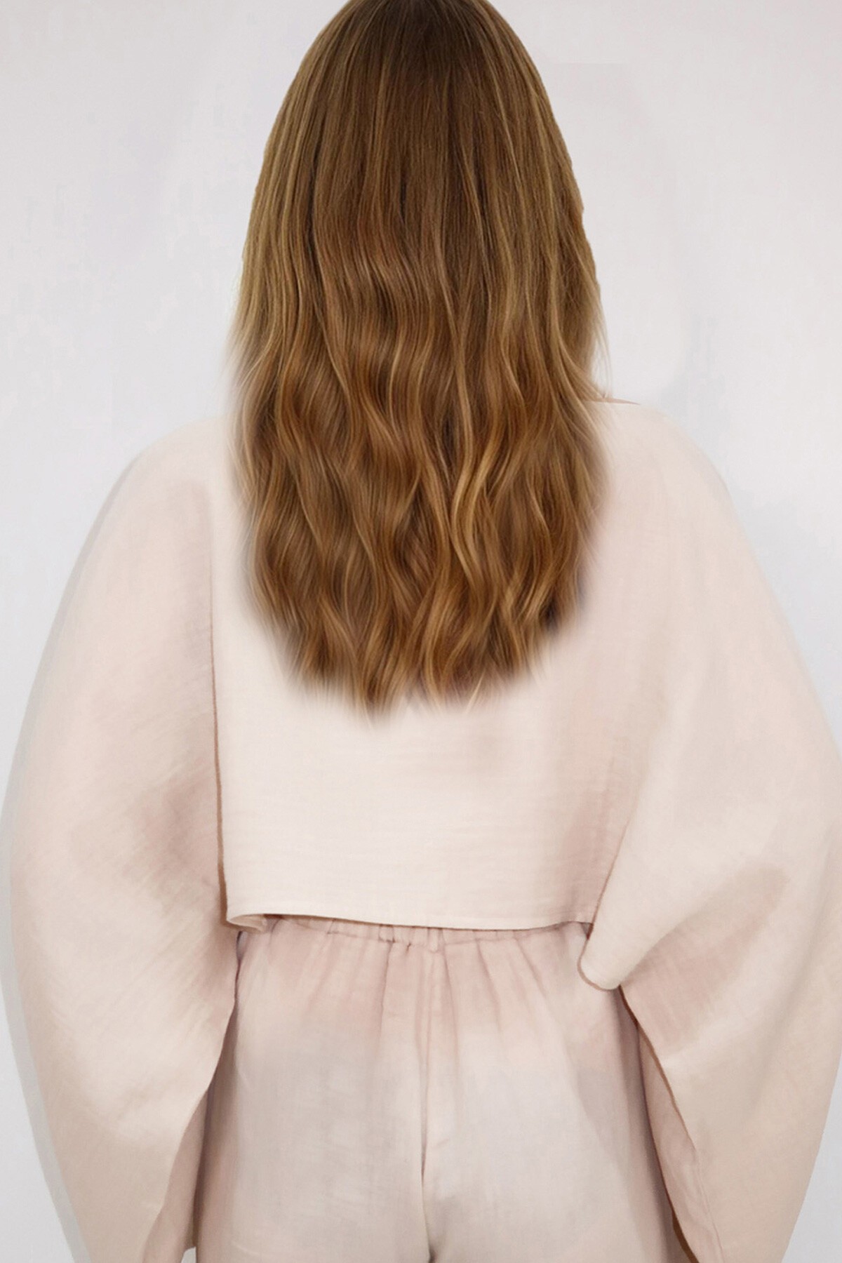 Bej Kayık Yaka Yarsa Kollu Crop Müslin Bluz