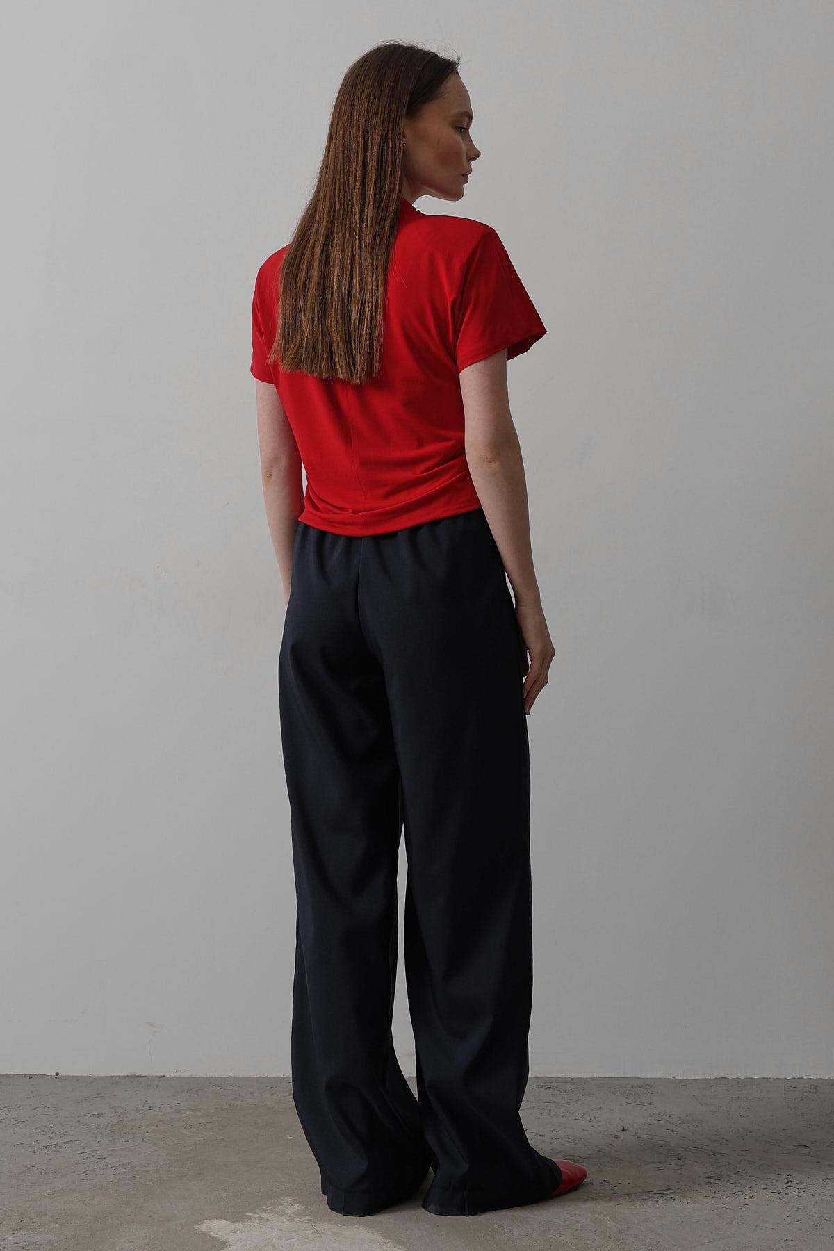 Lacivert Çift Cepli Beli Lastikli Bol Paça Pantolon