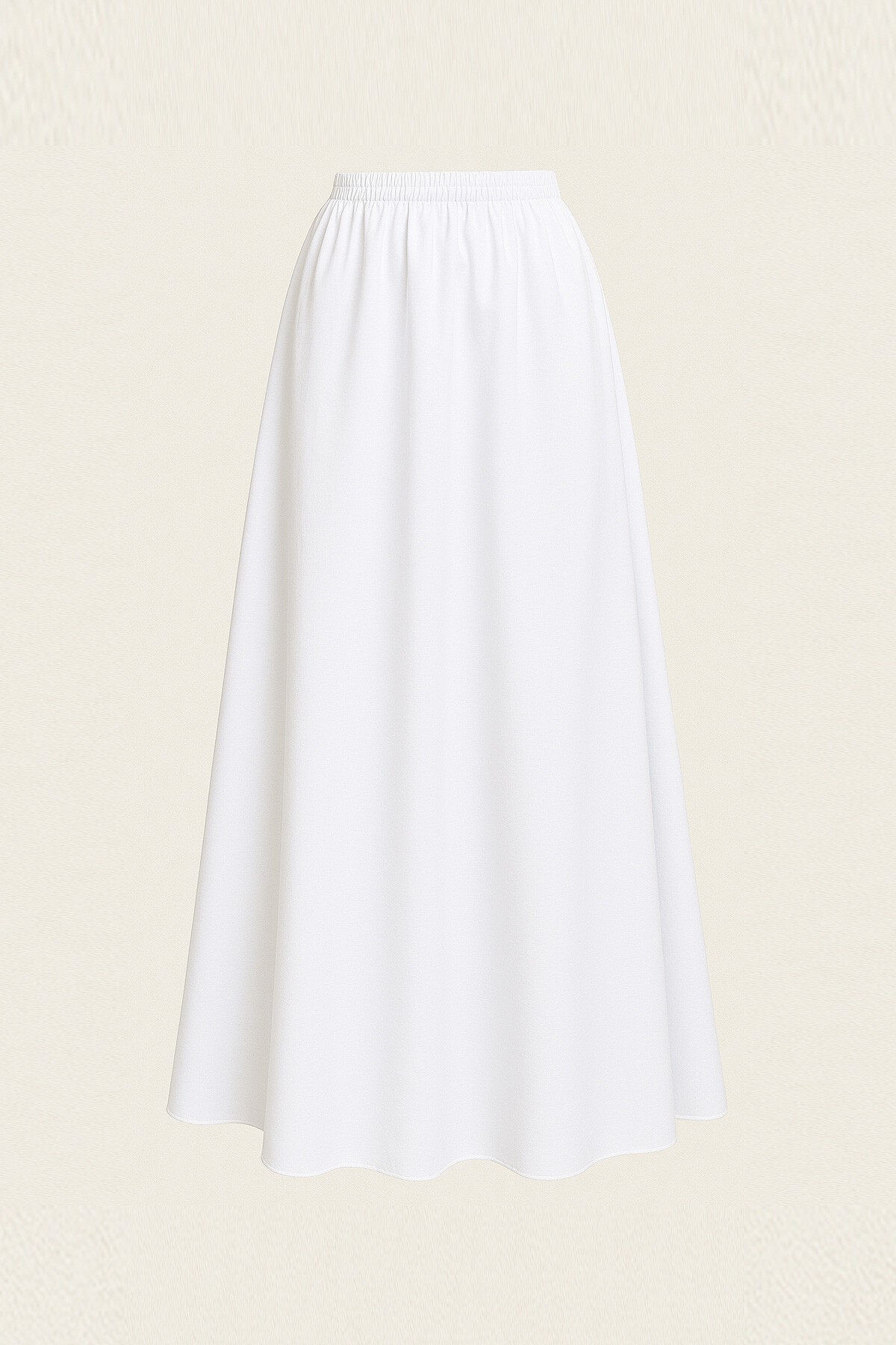Beyaz Çift Cepli Beli Lastikli Maxi Boy Etek