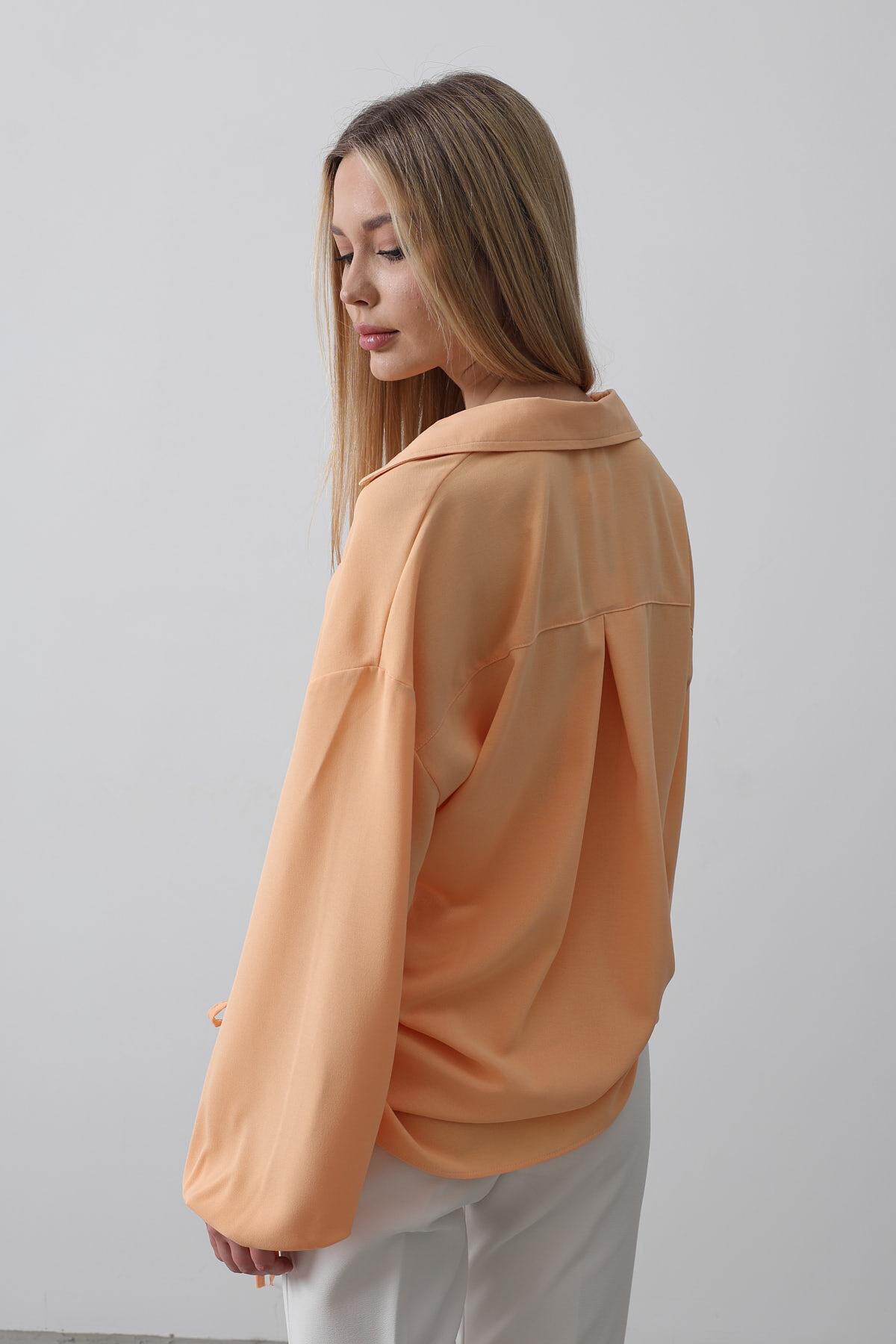 Somon Yanları Büzgülü Kolu Lastikli Aerobin Gömlek 