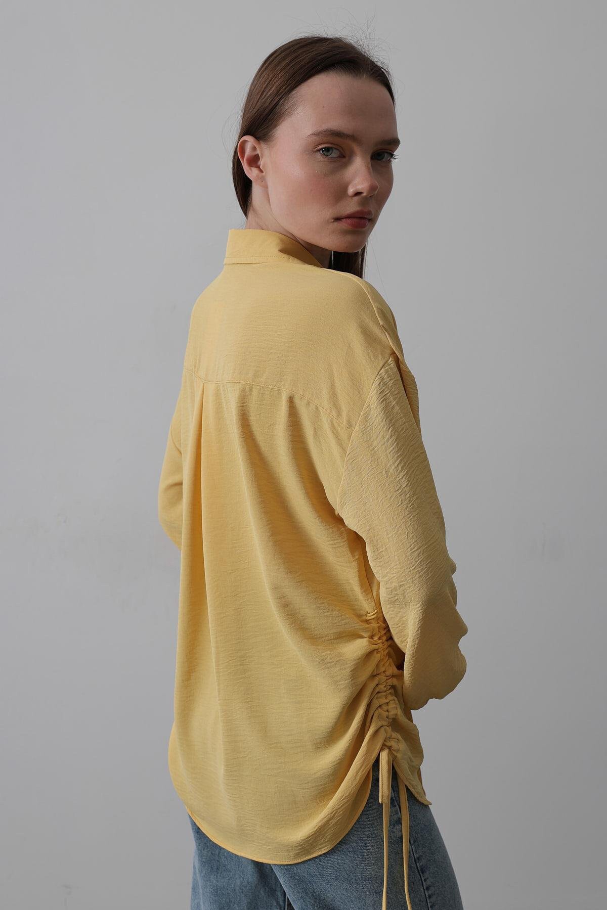 Sarı Yanları Büzgülü Kolu Lastikli Aerobin Gömlek 