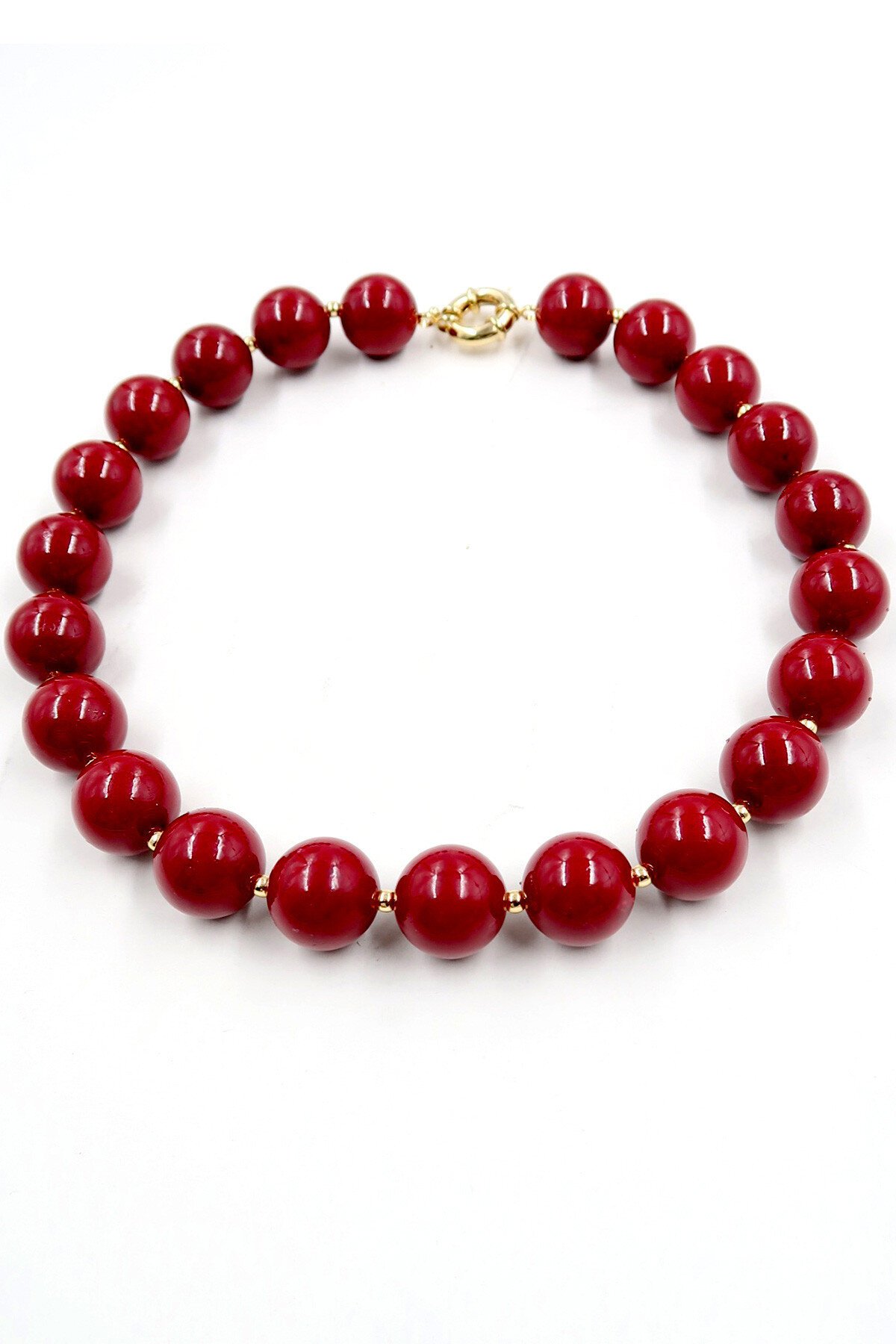 Bordo Gold Biyeli Büyük Boncuklu Tasarım İnci Kolye