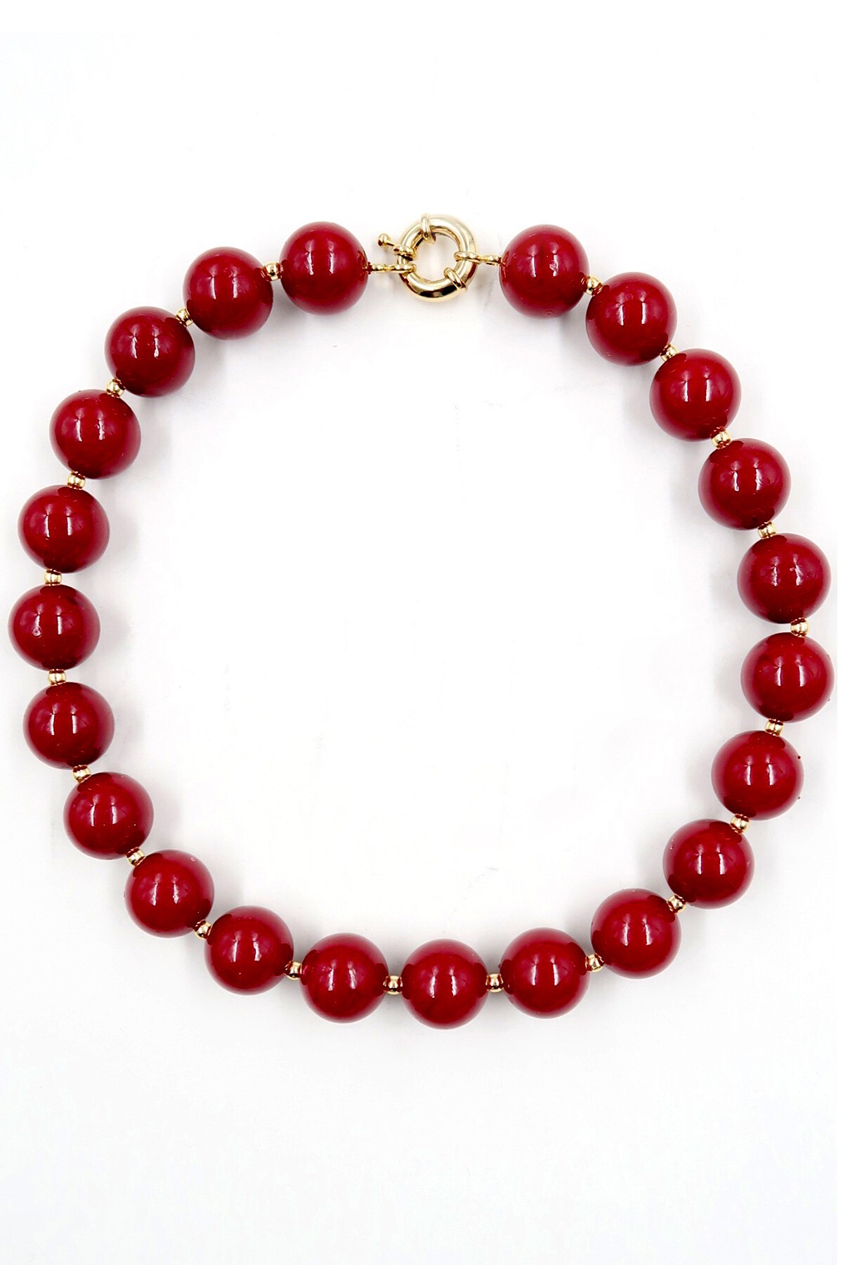 Bordo Gold Biyeli Büyük Boncuklu Tasarım İnci Kolye