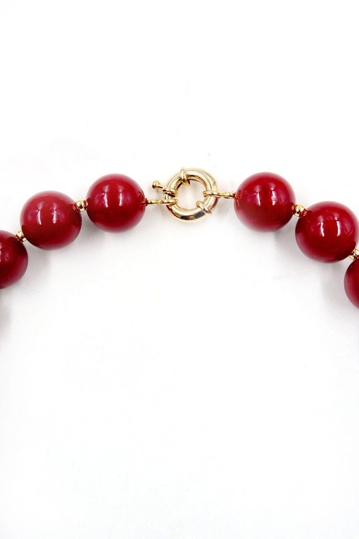 Bordo Gold Biyeli Büyük Boncuklu Tasarım İnci Kolye