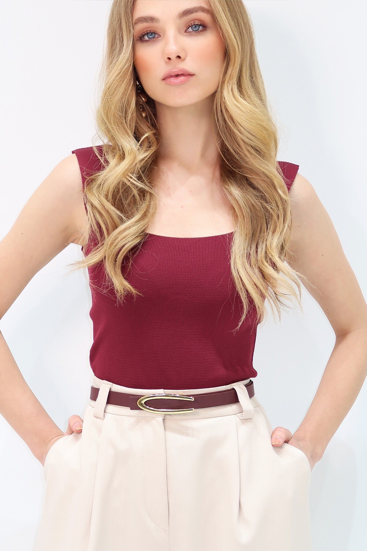 Bordo Gold Tokalı Kemer