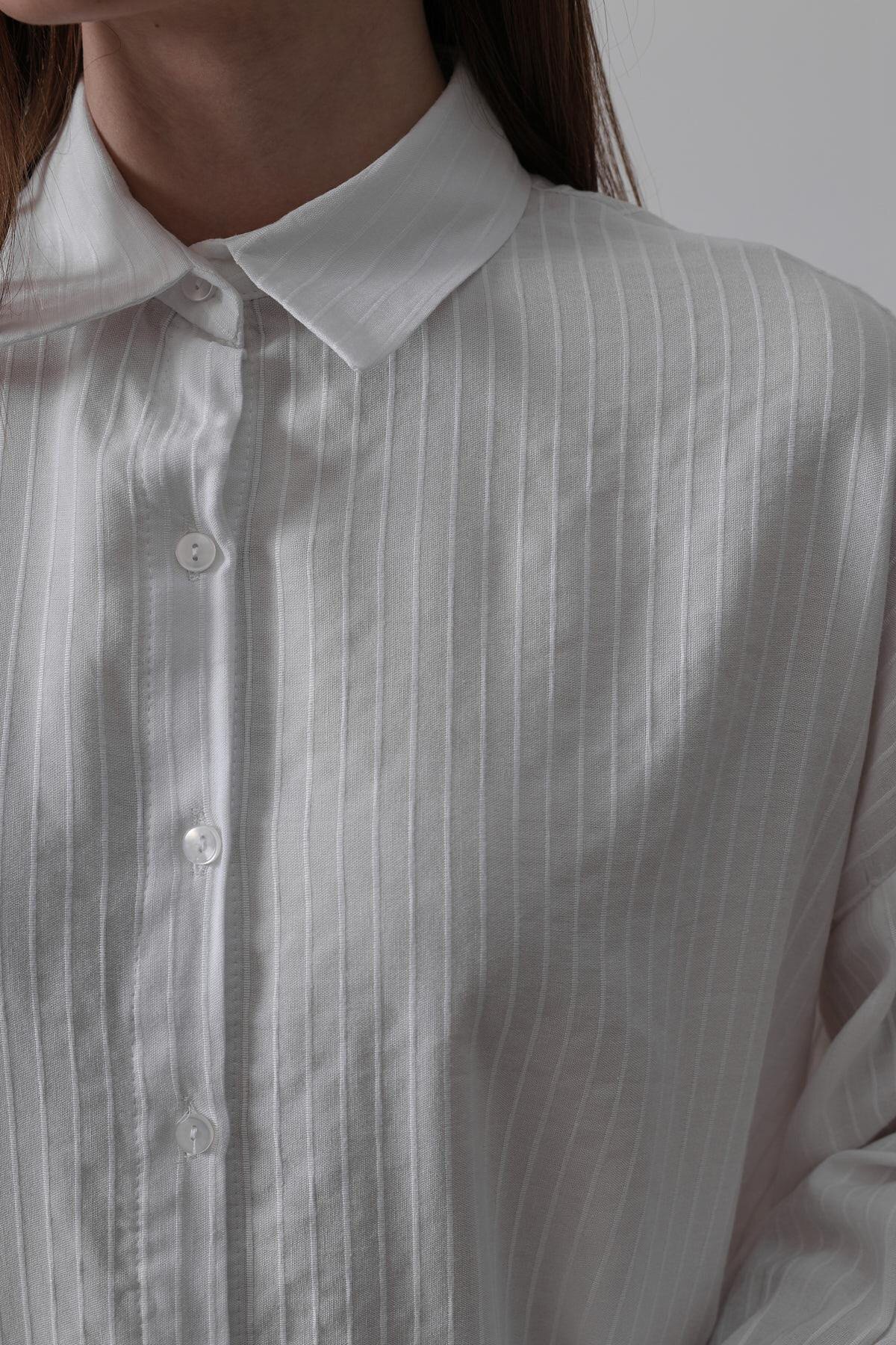 Beyaz Çizgili Uzun Kol Oversize Gömlek