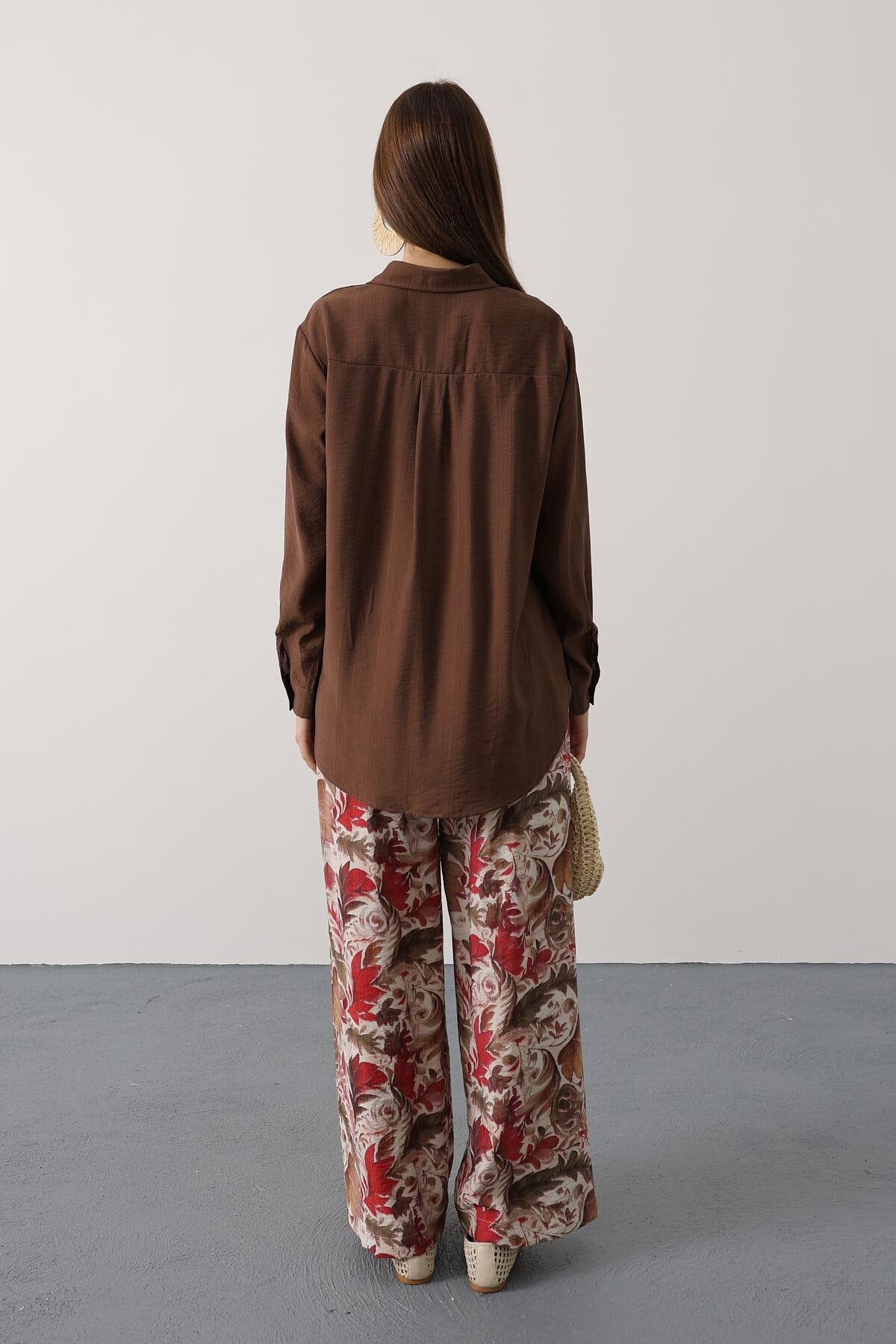 Fuşya Desenli Pantolon Ve Oversize Gömlek Takım