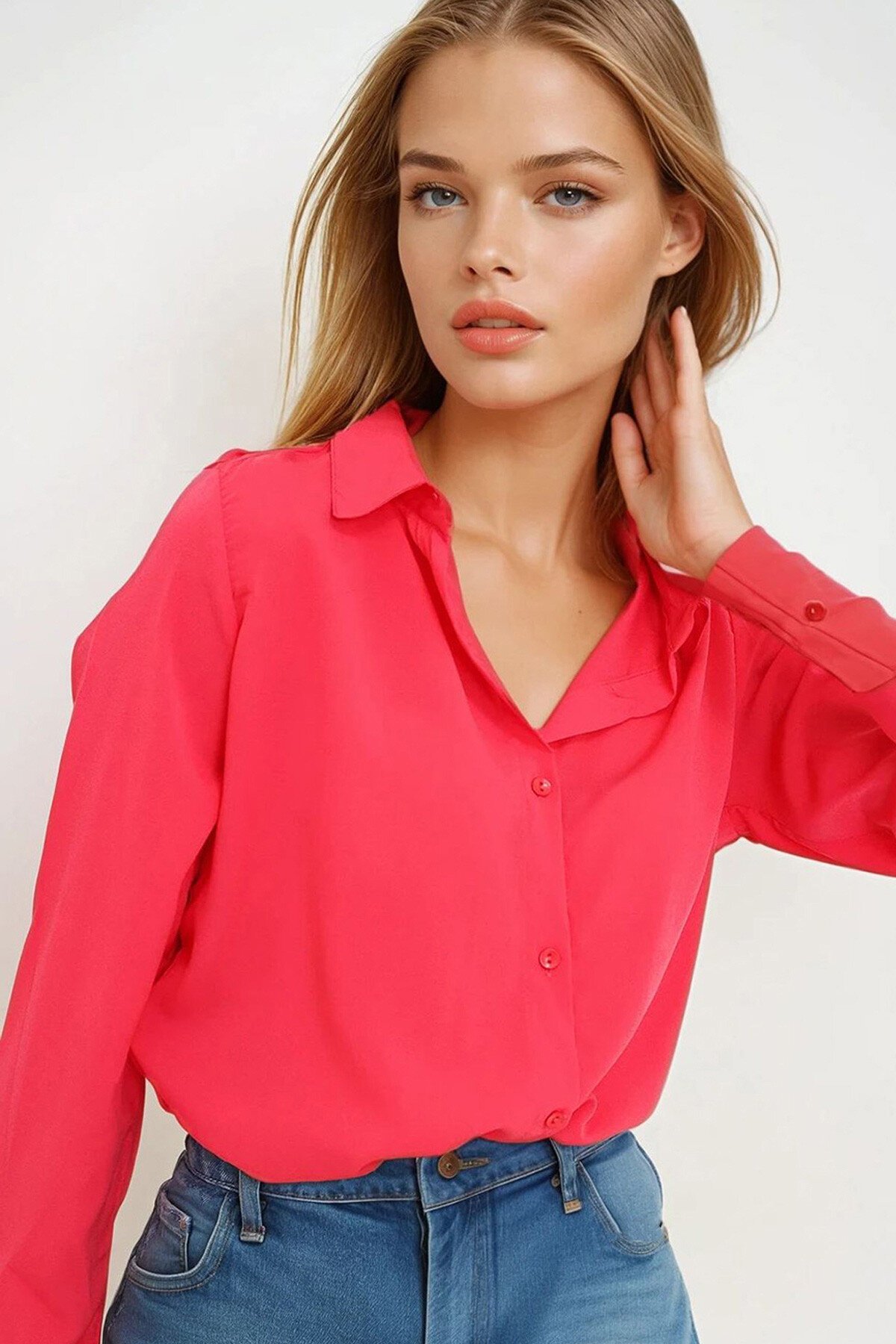 Fuşya Basic Dokuma Gömlek