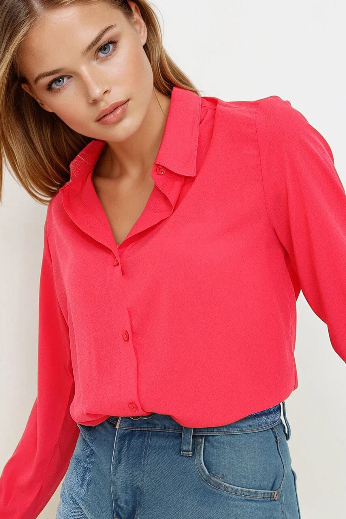 Fuşya Basic Dokuma Gömlek