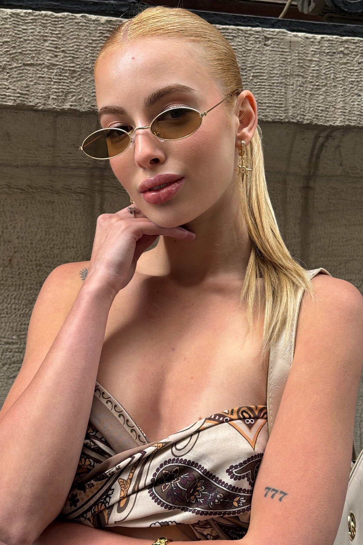 Gold Parlak Gold Detaylı Elips Gözlük