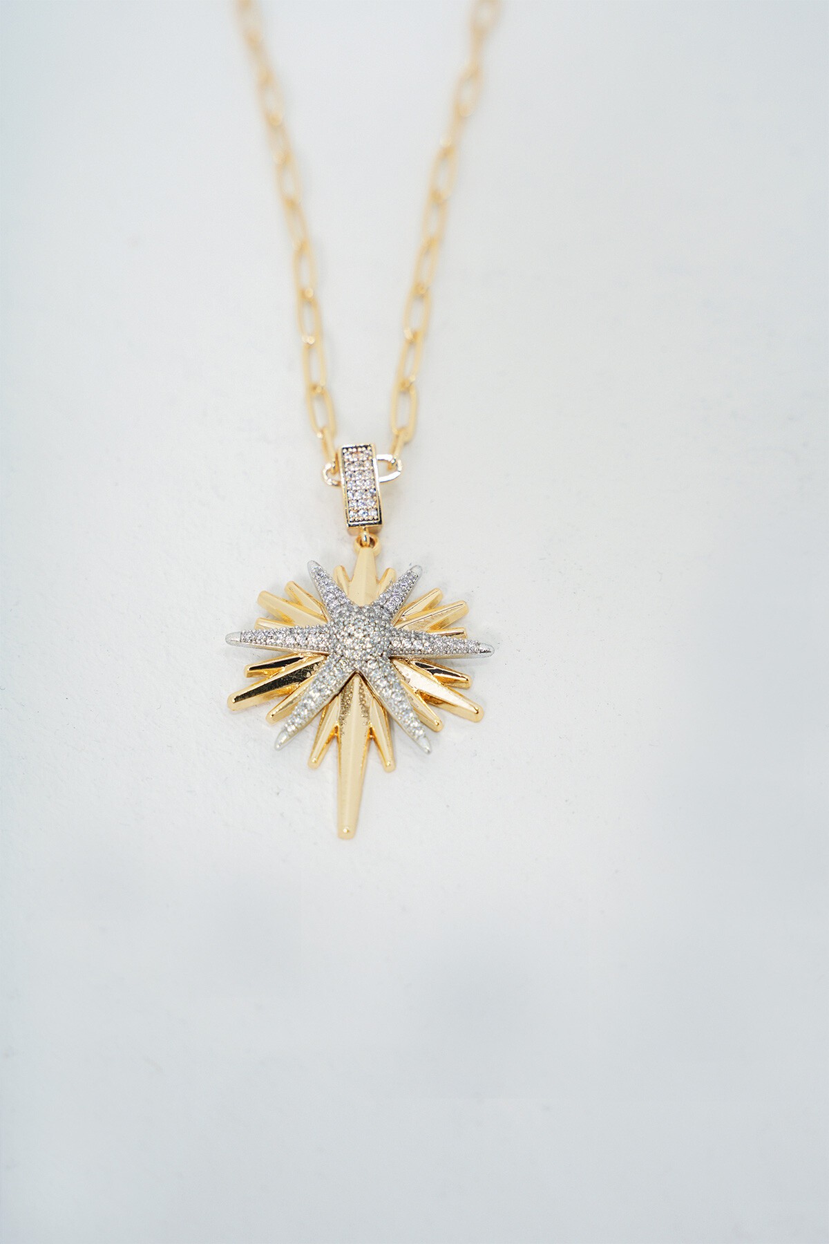 Gold Zirkon Taşlı Kutup Yıldızı Tasarımlı Kolye