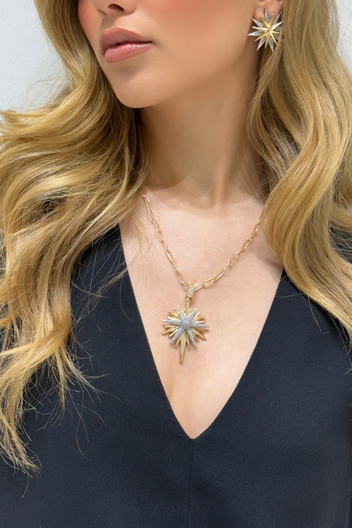 Gold Zirkon Taşlı Kutup Yıldızı Tasarımlı Kolye