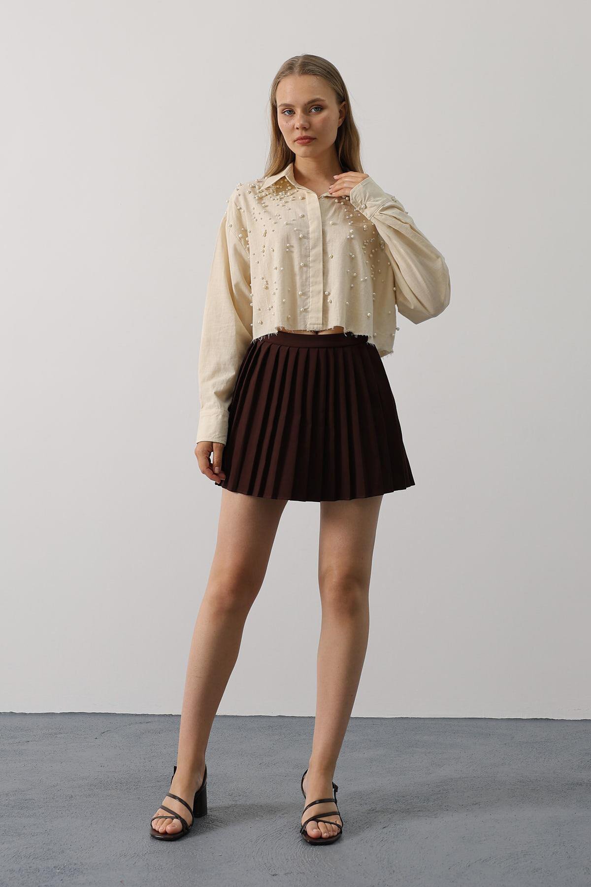 Taş Taş İşlemeli Crop Gömlek