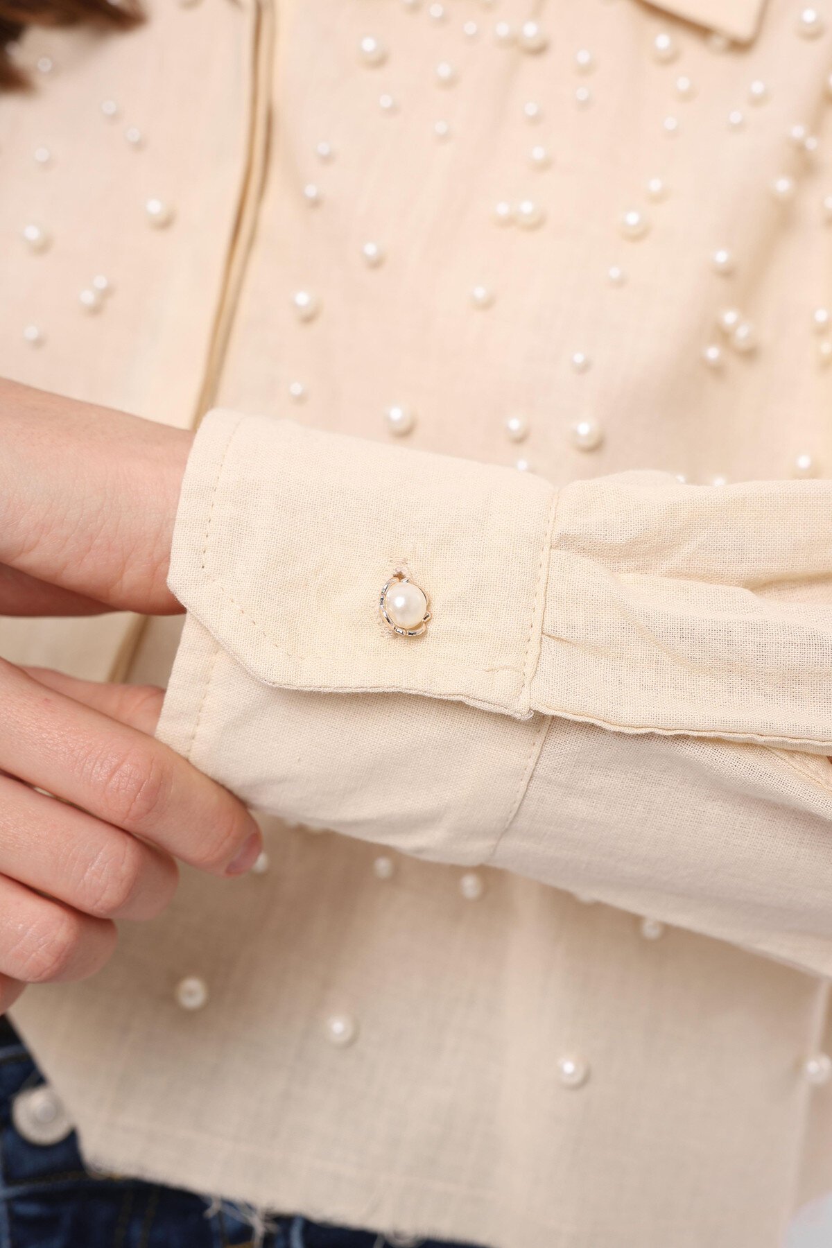 Taş Taş İşlemeli Crop Gömlek