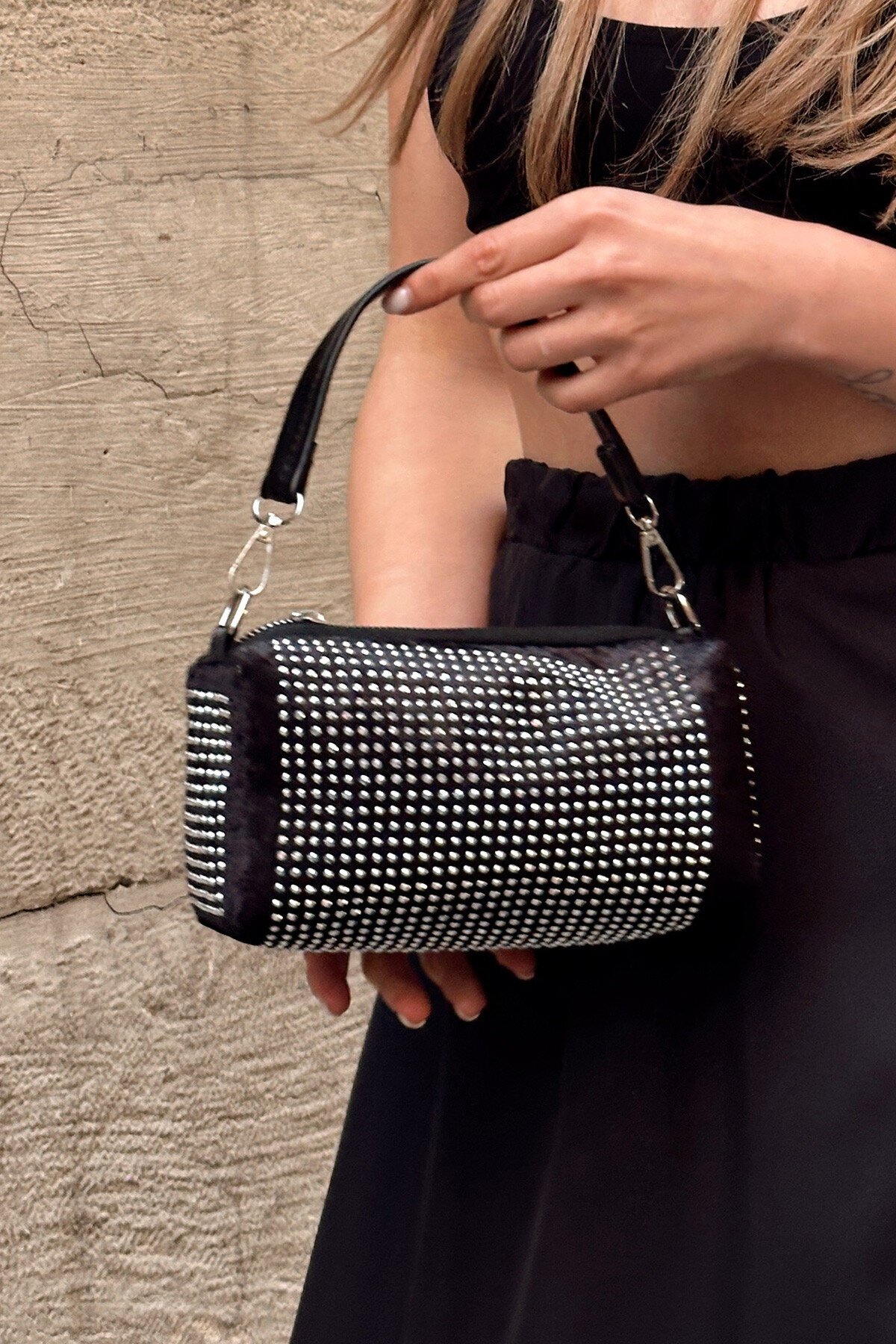 GÜMÜŞ Taşlı Mini Baget El Ve Omuz Çantası