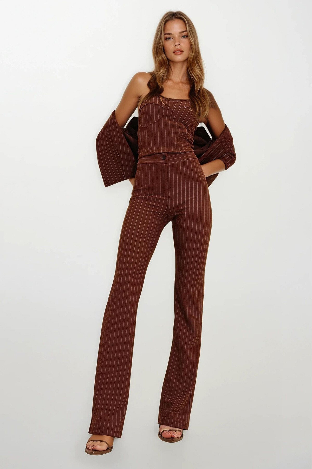 Kahve Çizgili Pantolon