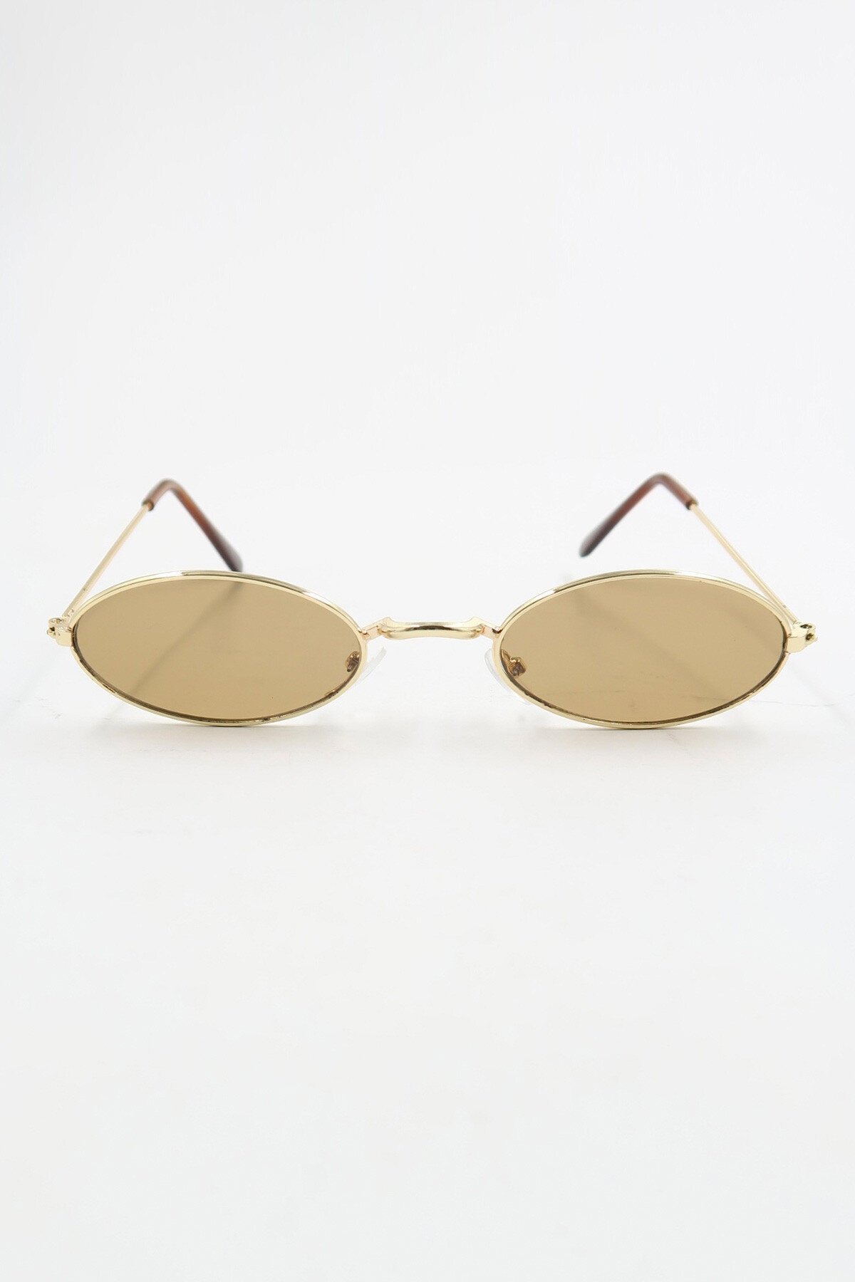Kahve Oval Şekilli Gold Metal Çerçeveli Güneş Gözlüğü