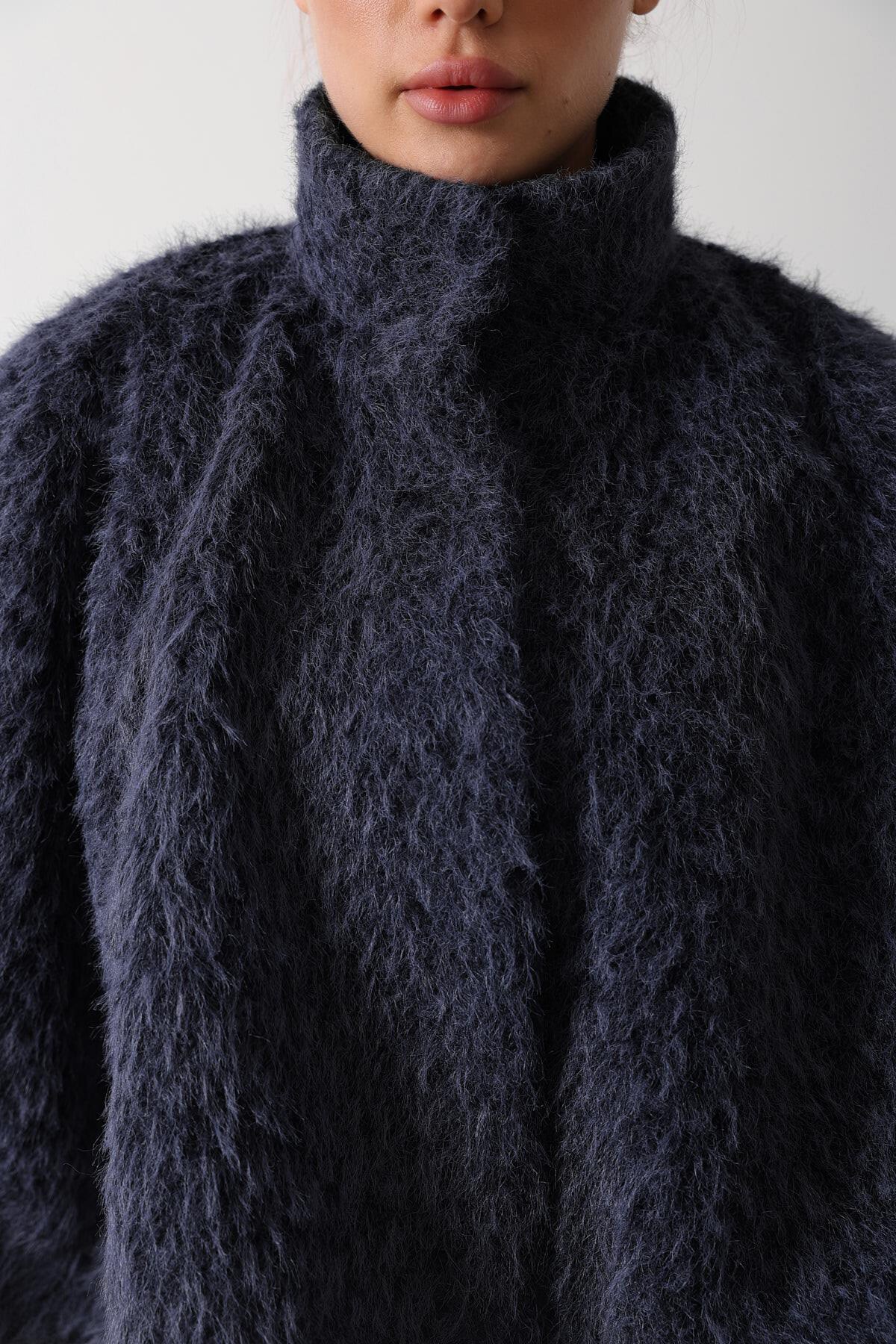 İndigo Düğme Kapamalı Astarlı Kaşe Panço