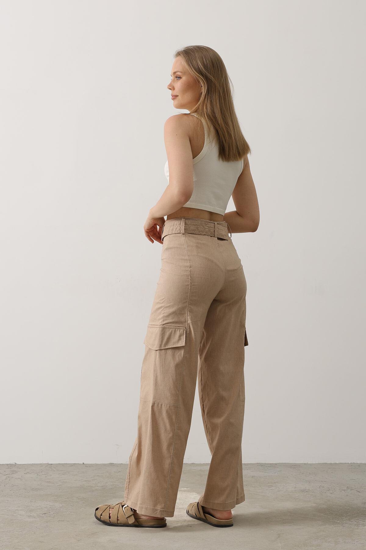 Taş Kemerli Kargo Cepli Palazzo Pantolon