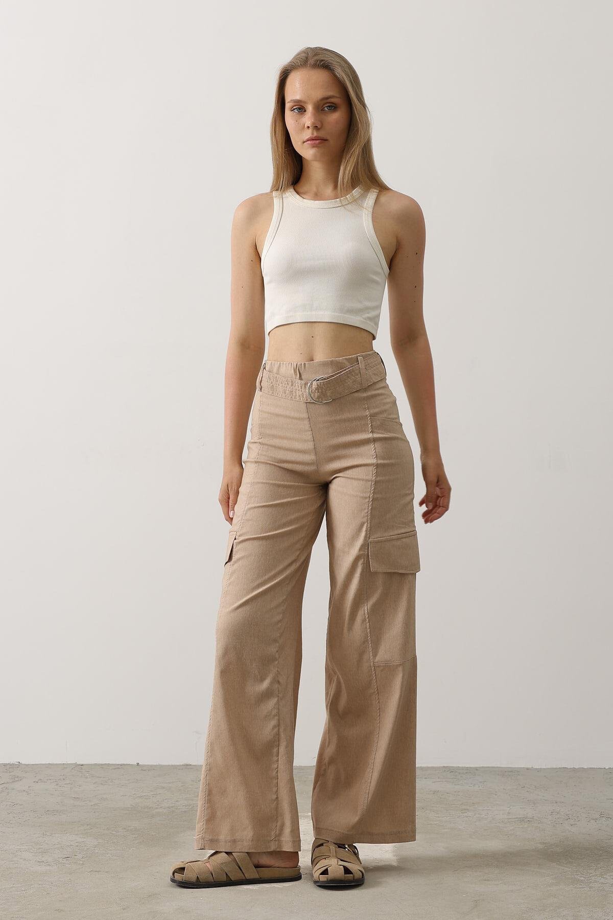 Taş Kemerli Kargo Cepli Palazzo Pantolon