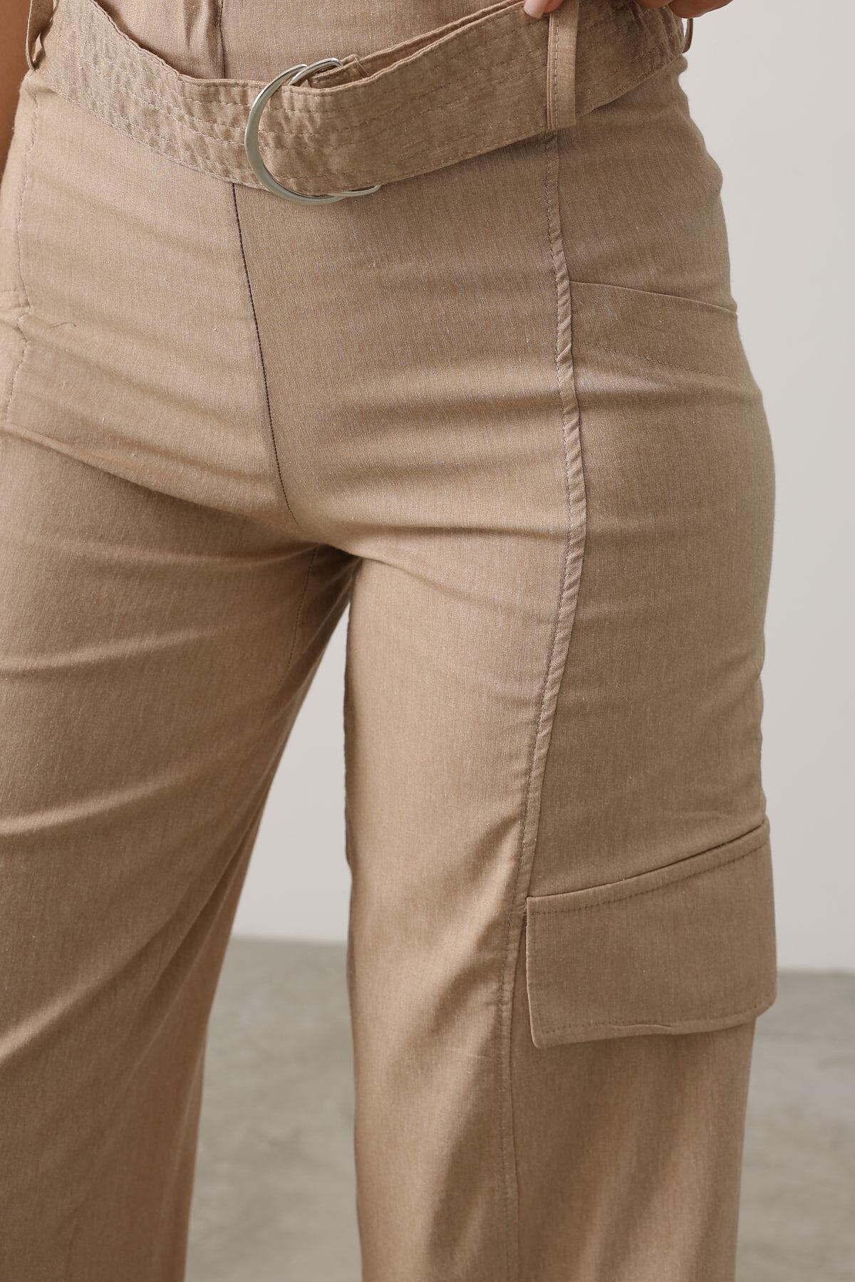 Taş Kemerli Kargo Cepli Palazzo Pantolon