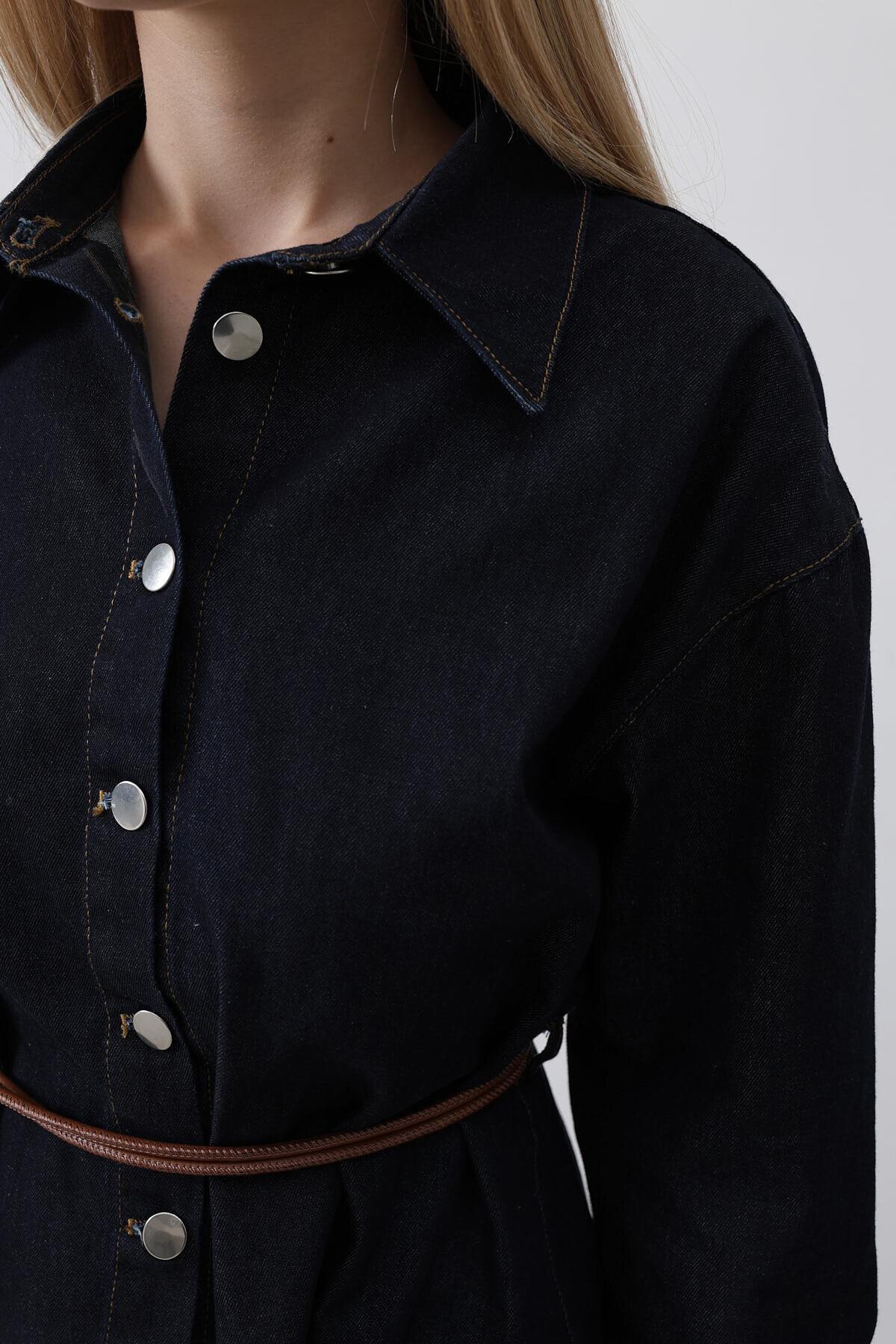 Mavi Kemerli Gömlek Ve Pantolon Denim Takım