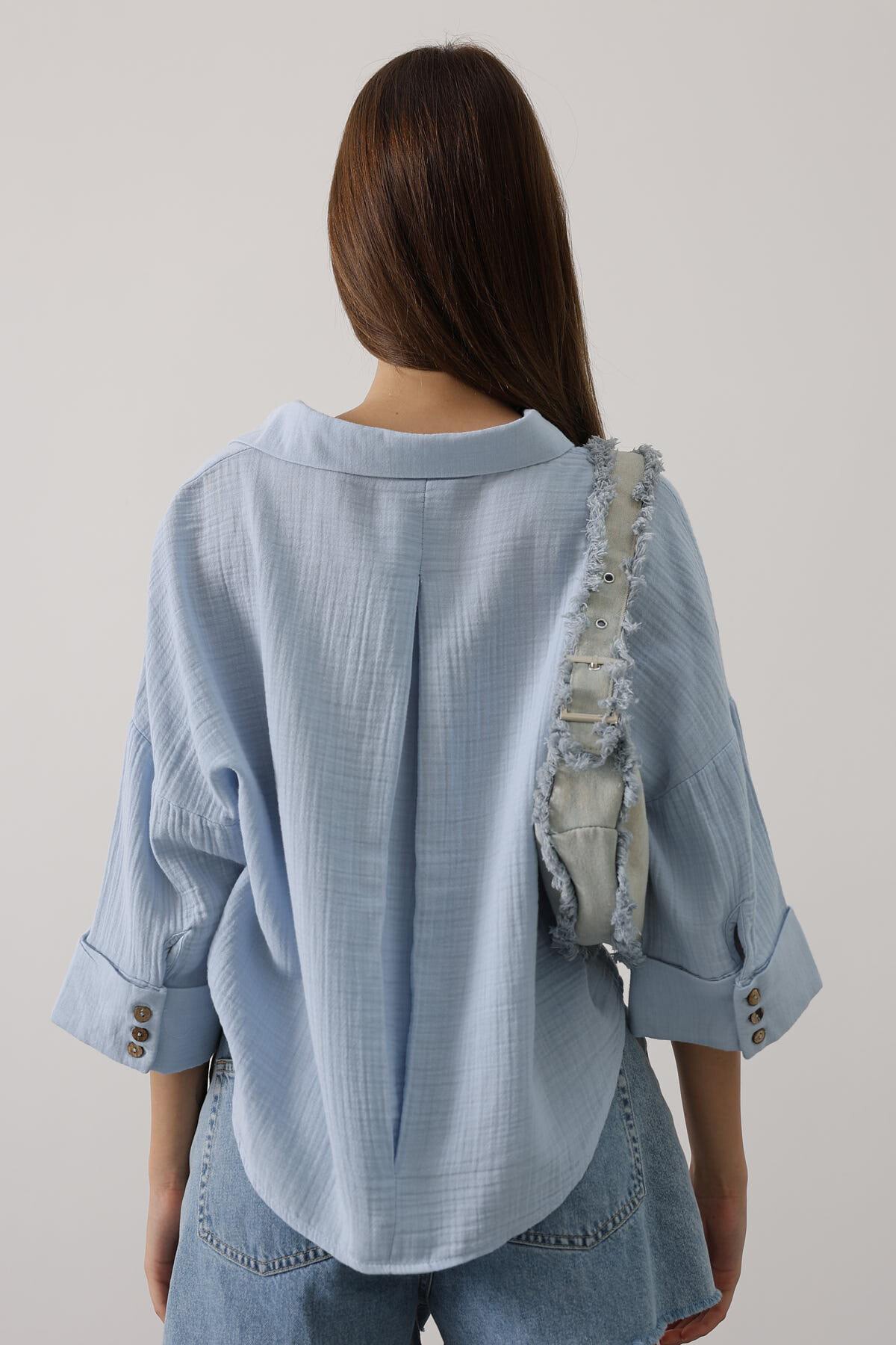 Bebe Mavisi Kolları Duble Müslin Gömlek