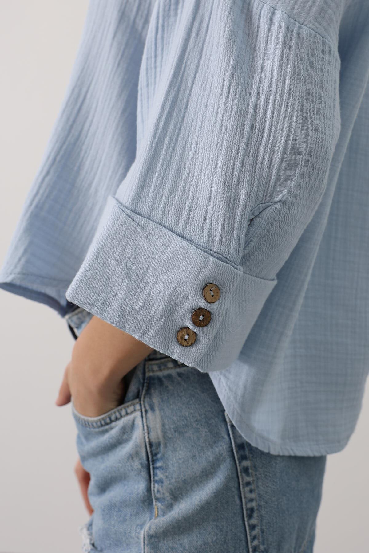 Bebe Mavisi Kolları Duble Müslin Gömlek