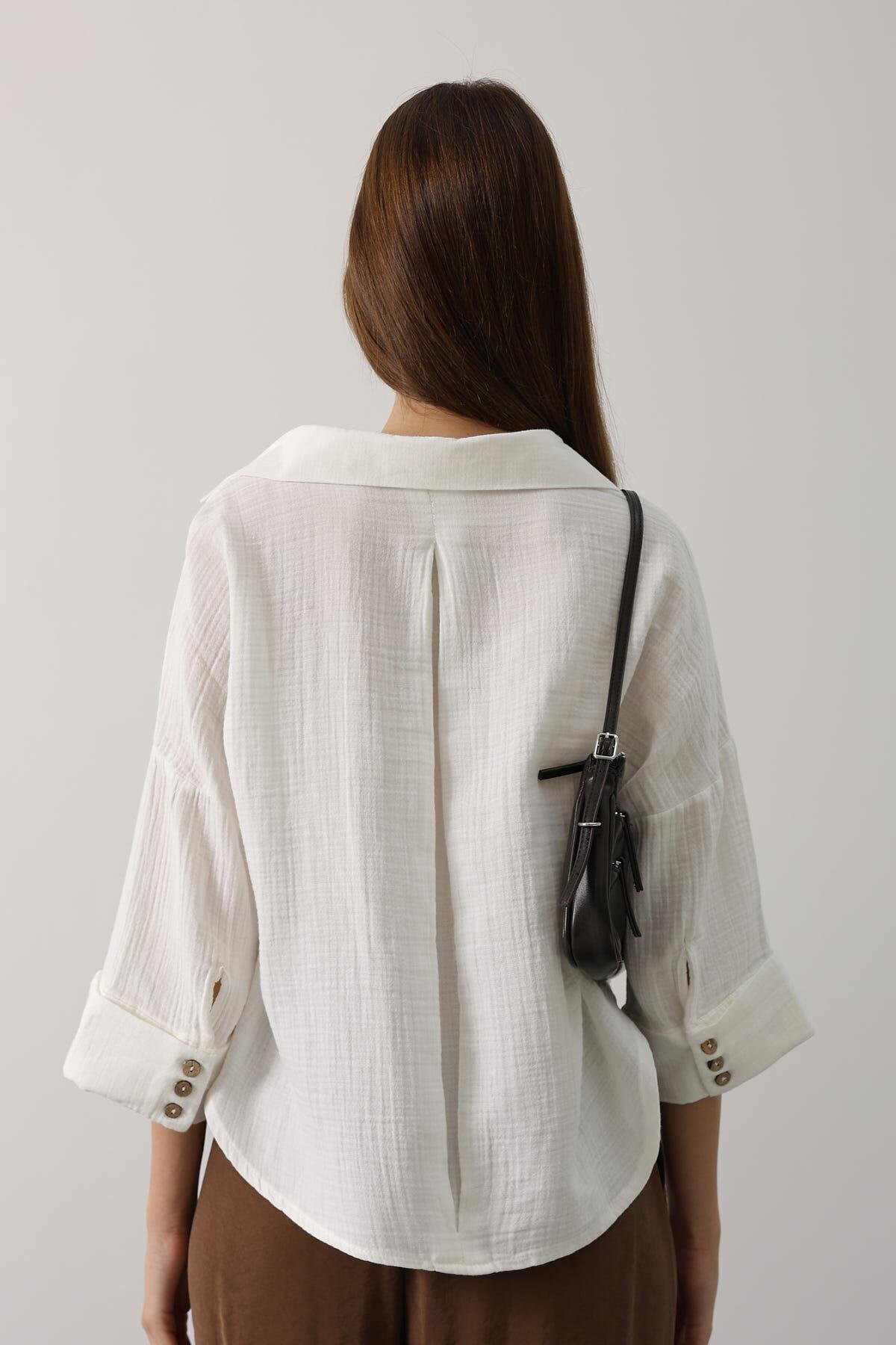 Ekru Kolları Duble Müslin Gömlek