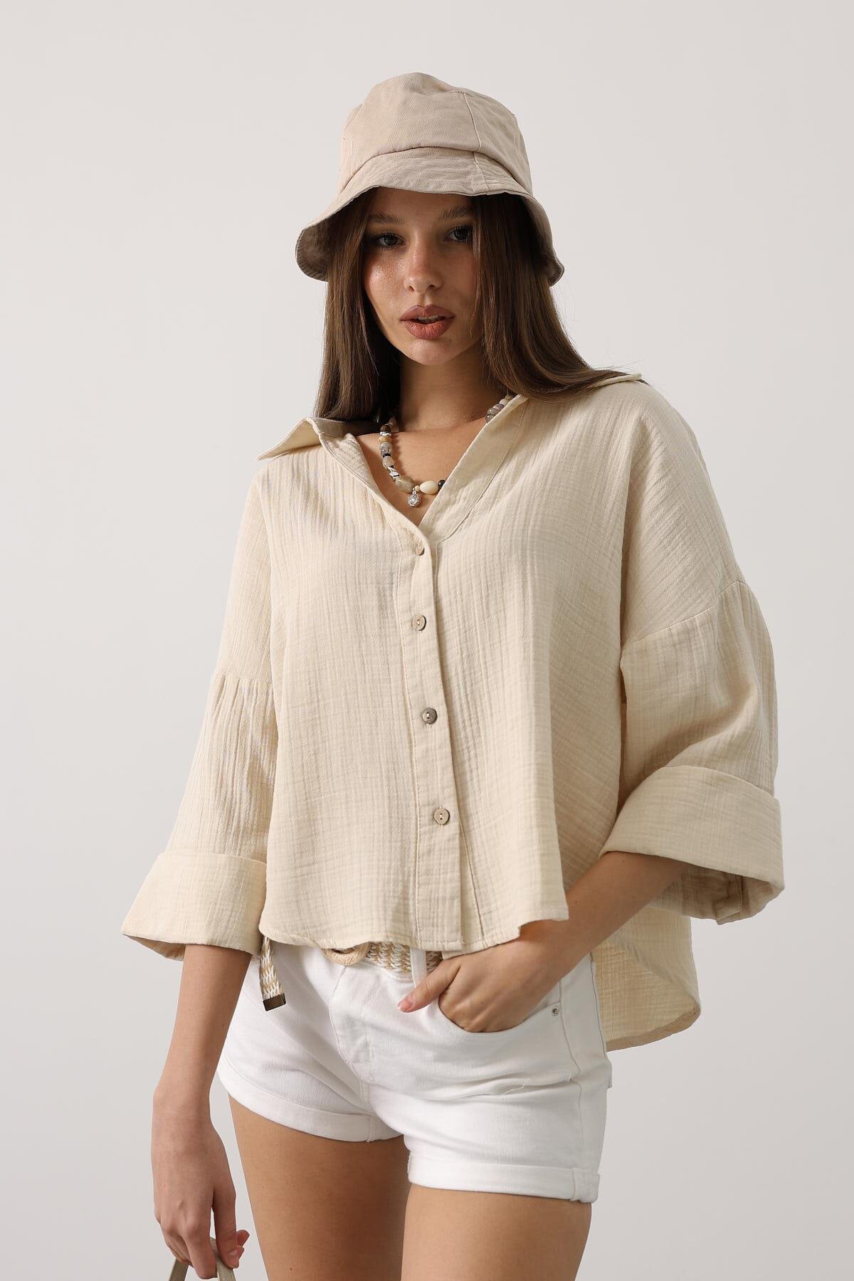 Taş Kolları Duble Müslin Gömlek