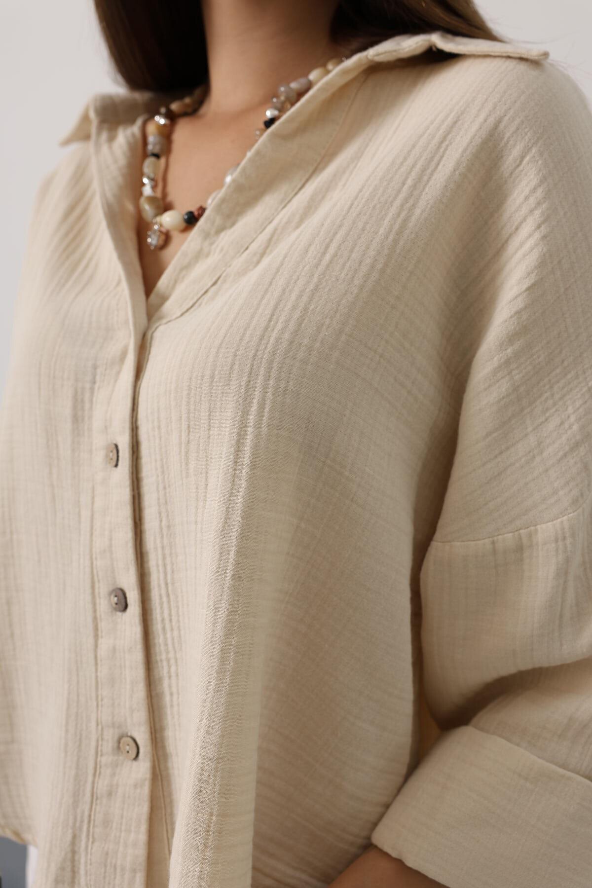 Taş Kolları Duble Müslin Gömlek