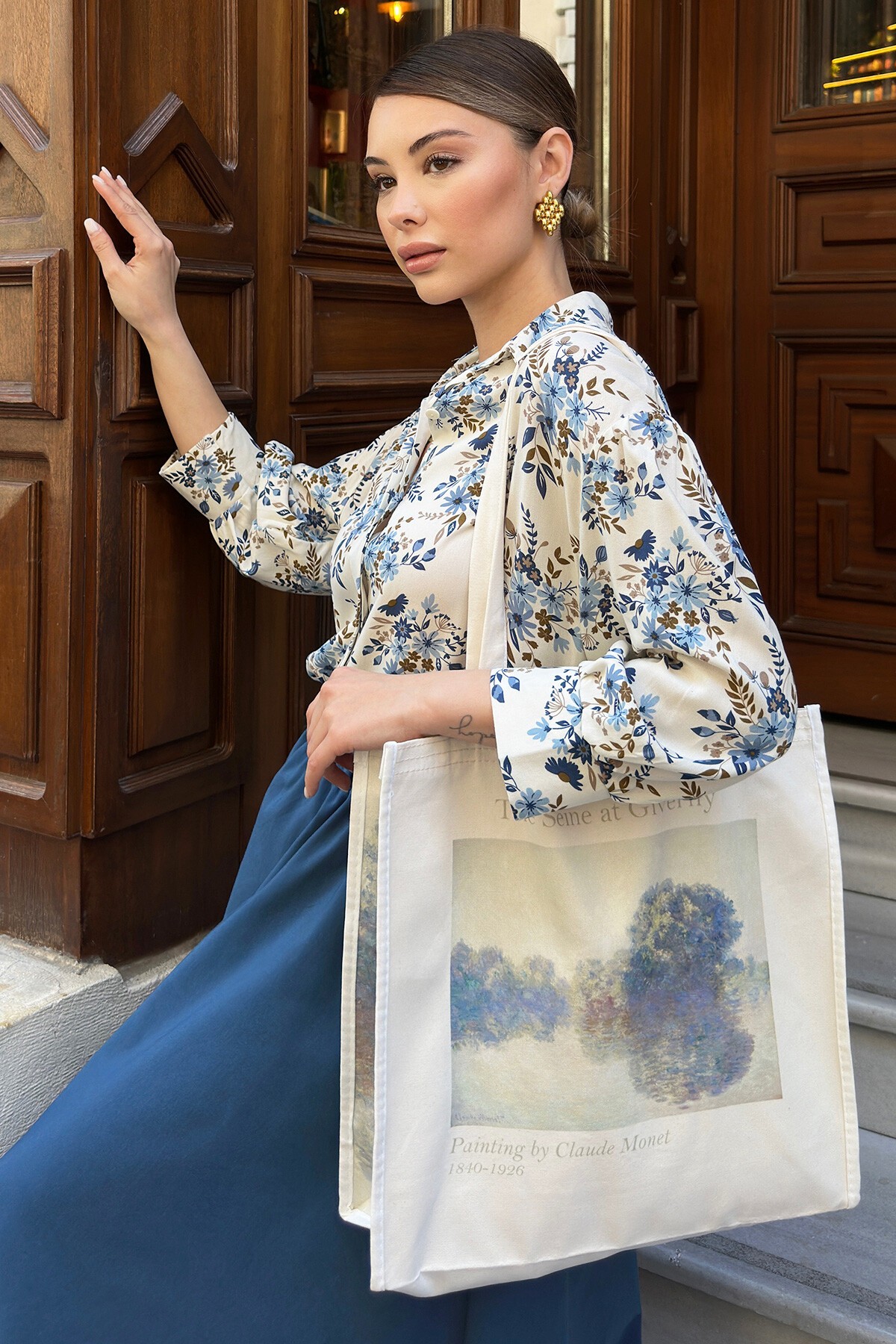 Krem Baskılı Bez Çanta