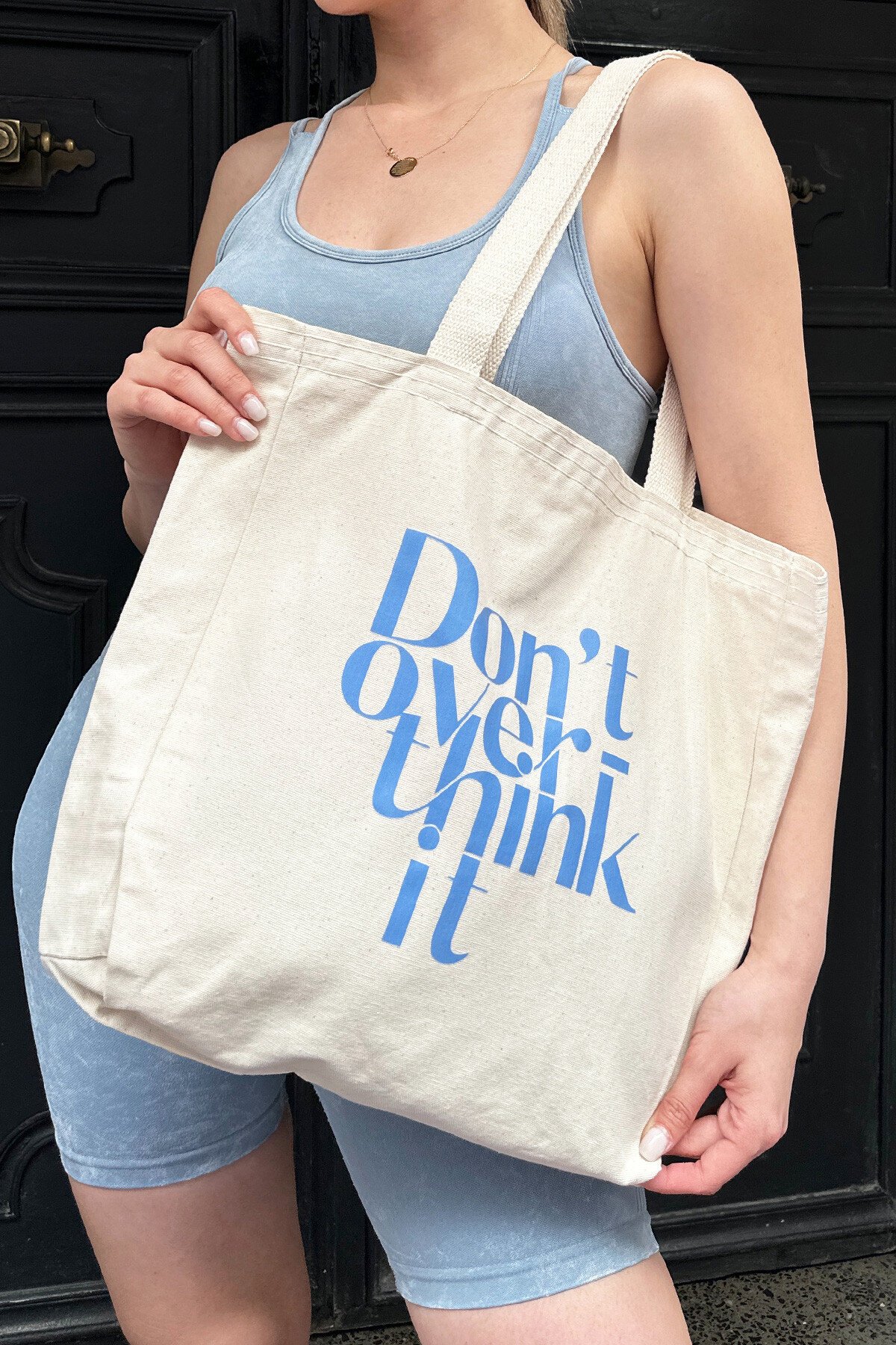 Krem Baskılı Bez Omuz Çantası