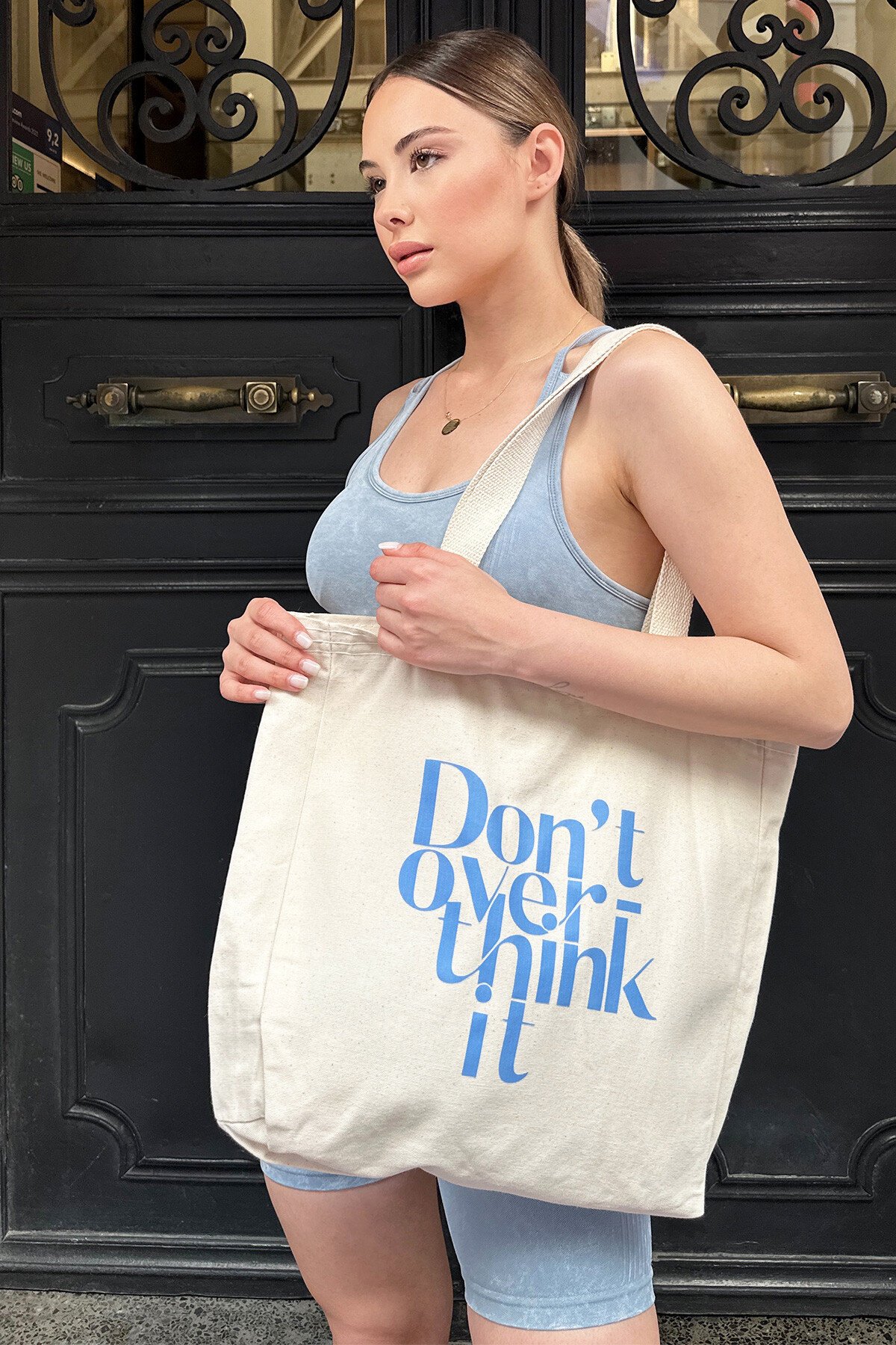 Krem Baskılı Bez Omuz Çantası