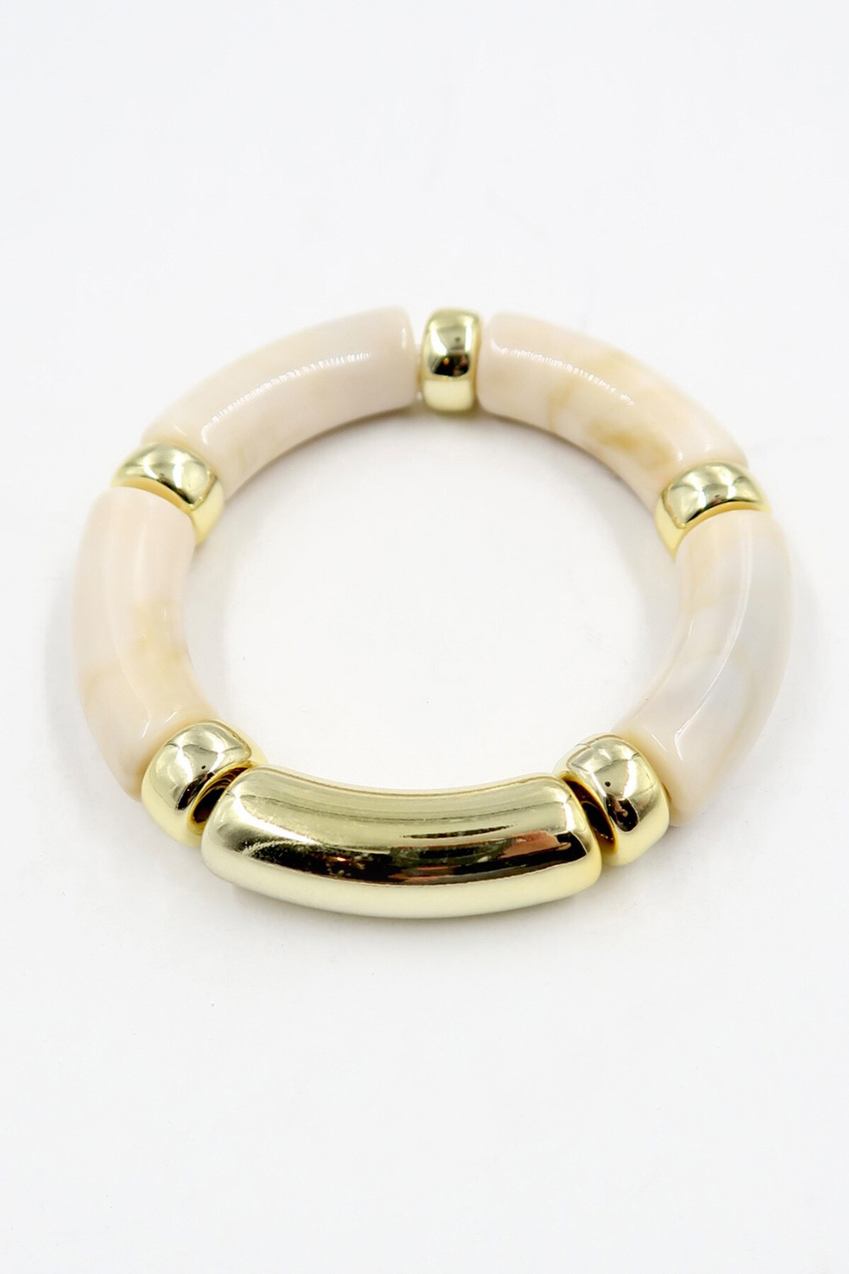 Krem Gold Detaylı Kemik Lastikli Bileklik