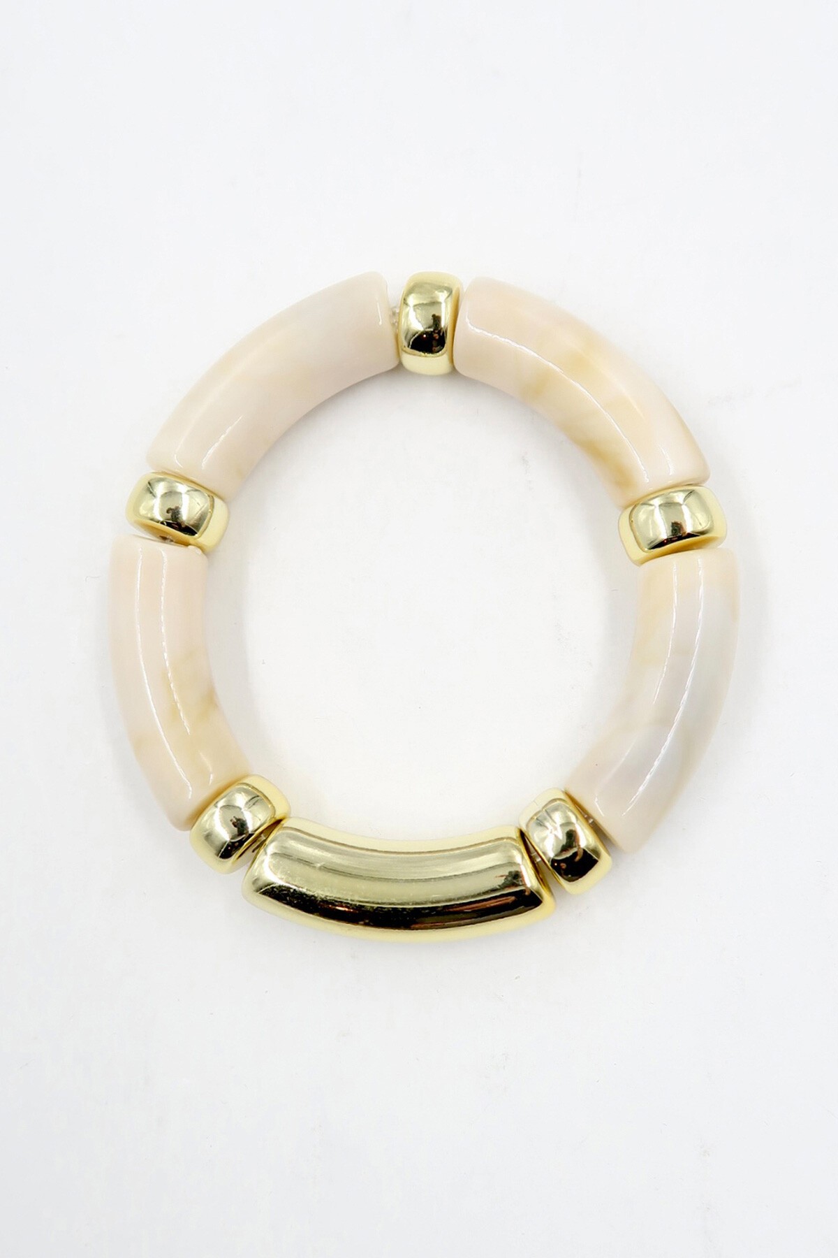 Krem Gold Detaylı Kemik Lastikli Bileklik