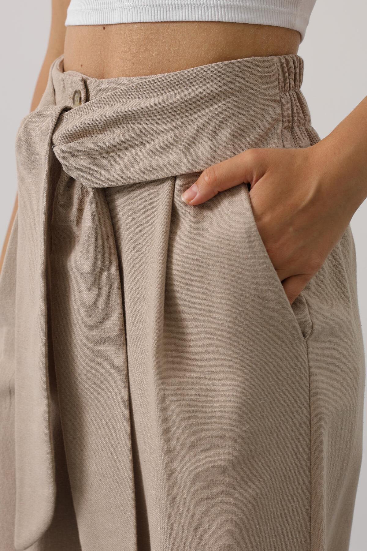 Vizon Çift Cepli Kuşak Detaylı Düğme Kapama Palazzo Pantolon