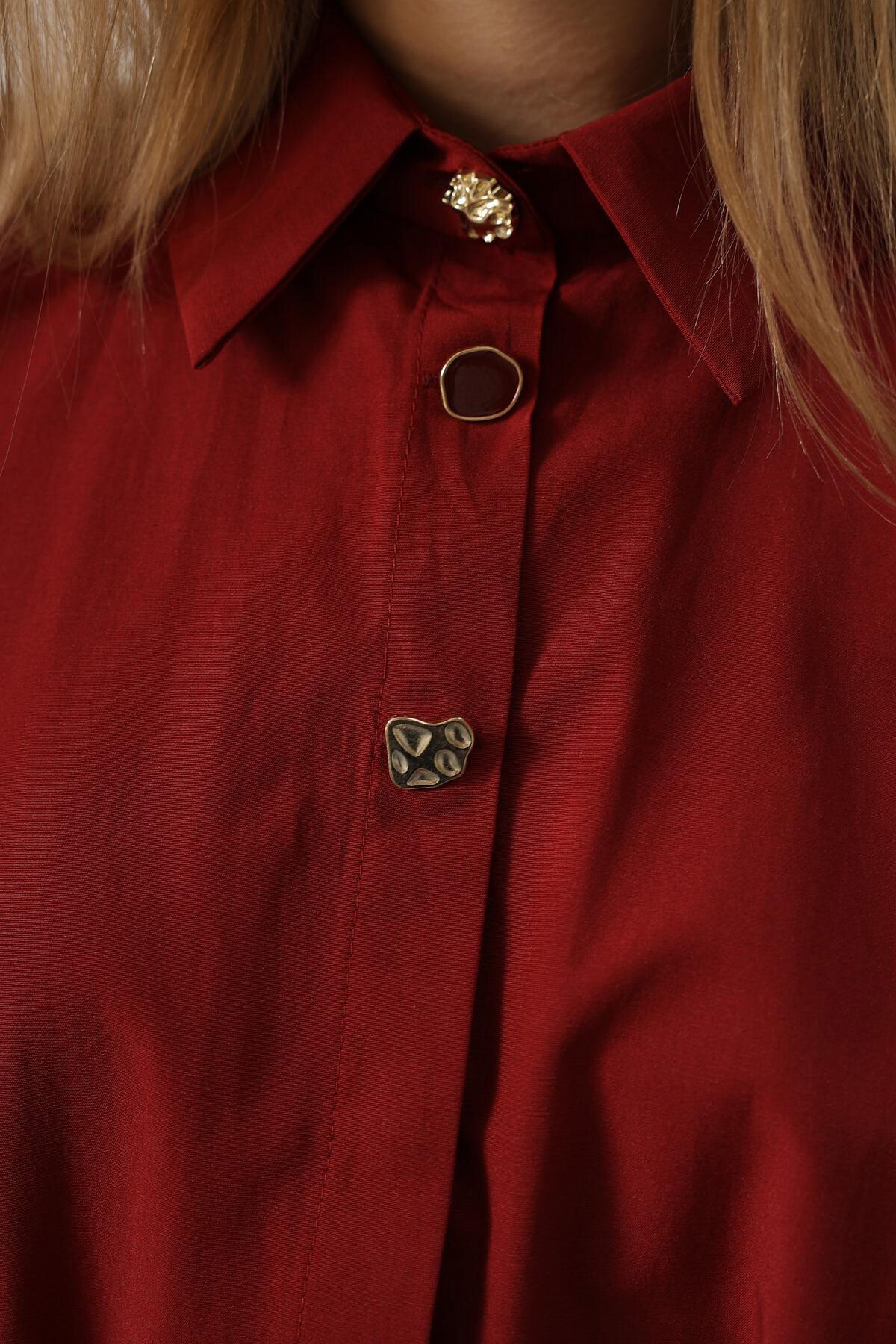 Bordo Kuşak Detaylı Tunik Gömlek