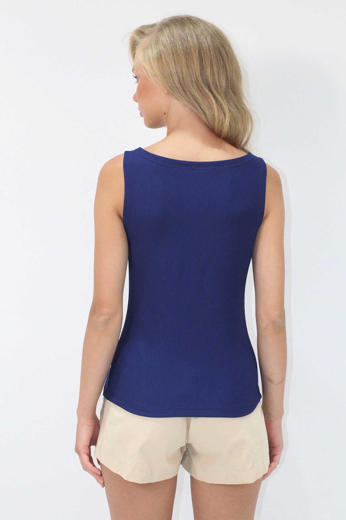 Lacivert Bisiklet Yaka Önü Düğmeli Ottoban Kolsuz Bluz