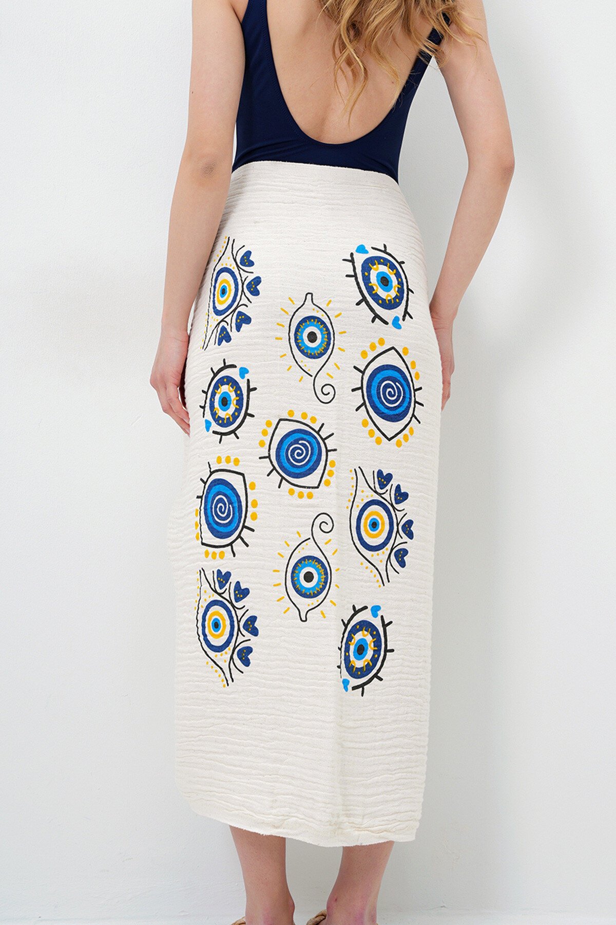 Lacivert Desenli Müslin Havlu Pareo