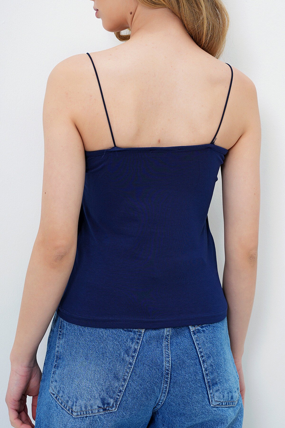 Lacivert İp Askılı Çift Katlı Compac Penye Bluz