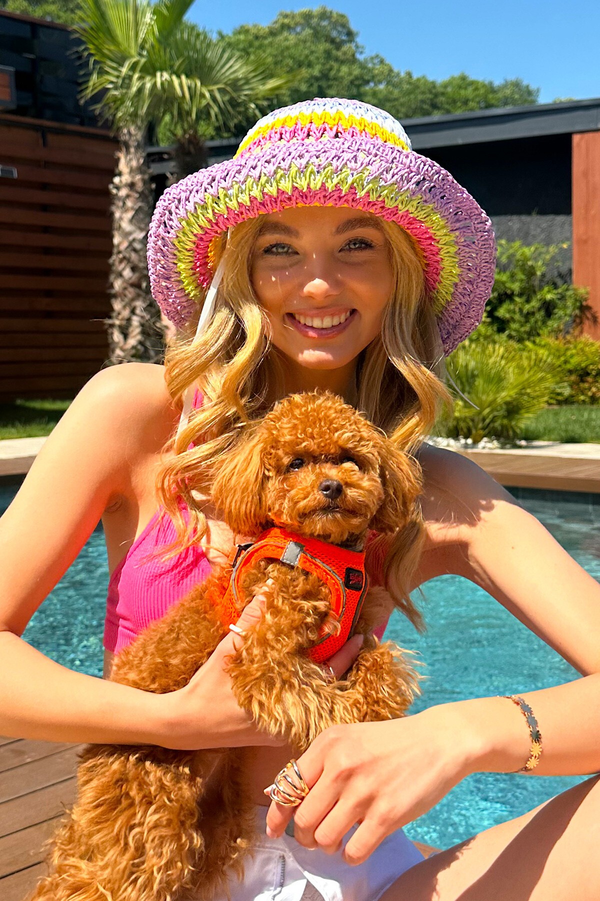 Lila Hasır Örgülü Renk Bloklu Şapka