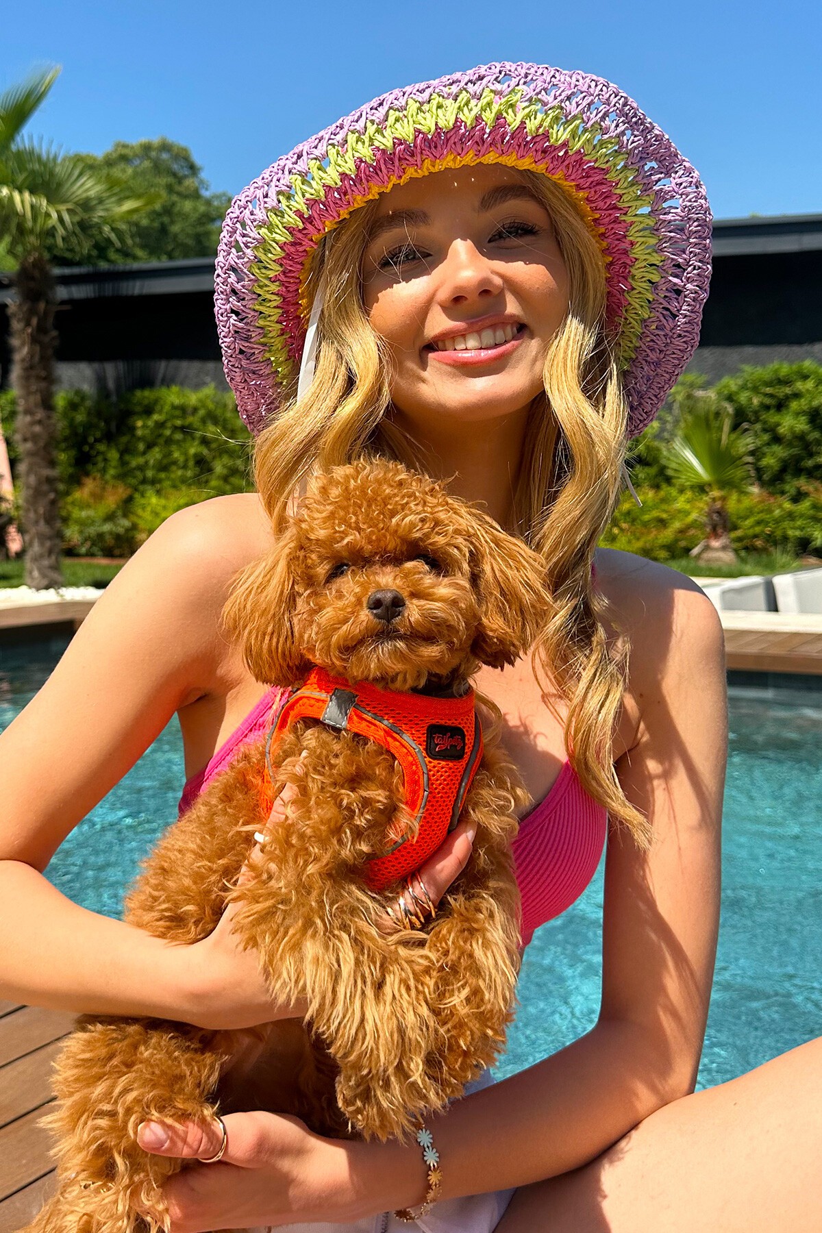 Lila Hasır Örgülü Renk Bloklu Şapka