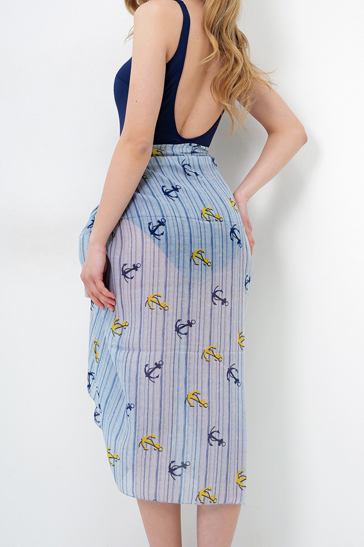 Mavi Çapa Desenli Pareo Şal