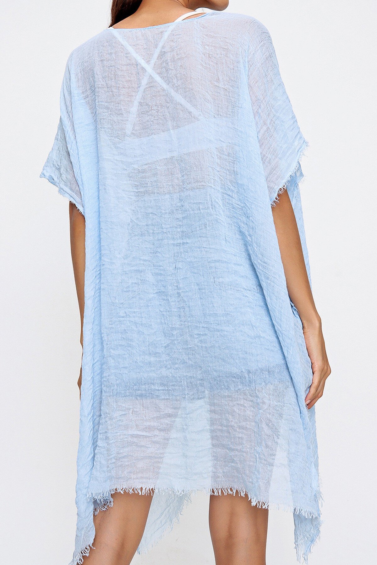 Mavi Püskül Detaylı Pamuklu Pareo