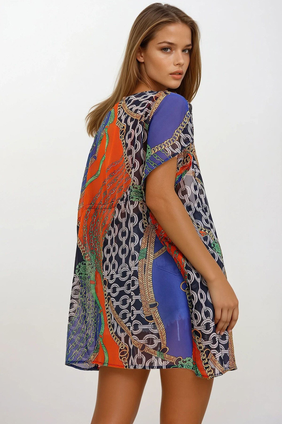 Mix Yanı Yırtmaçlı Desenli Kimono