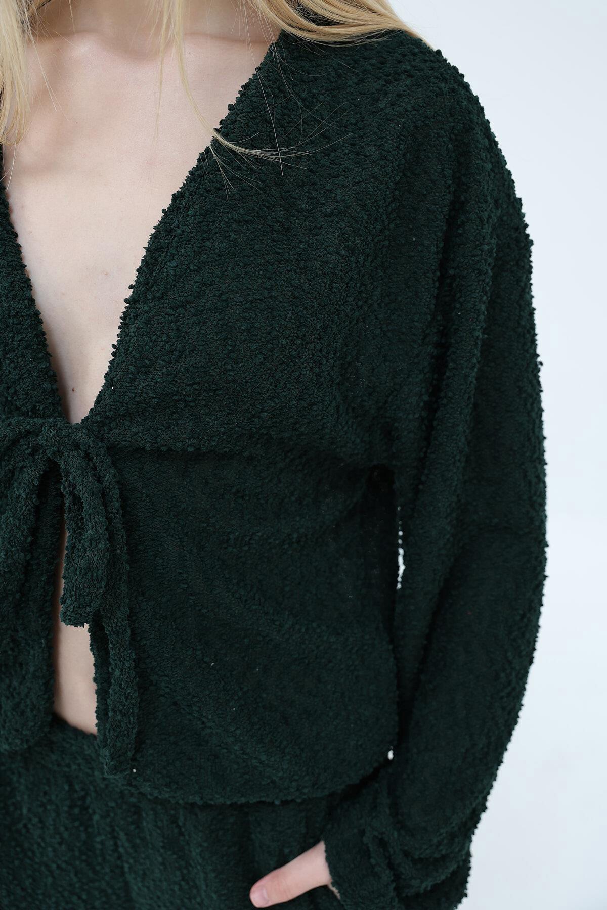 Haki Bağlamalı Bluz Ve Beli Lastikli Palazzo Pantolon Takım