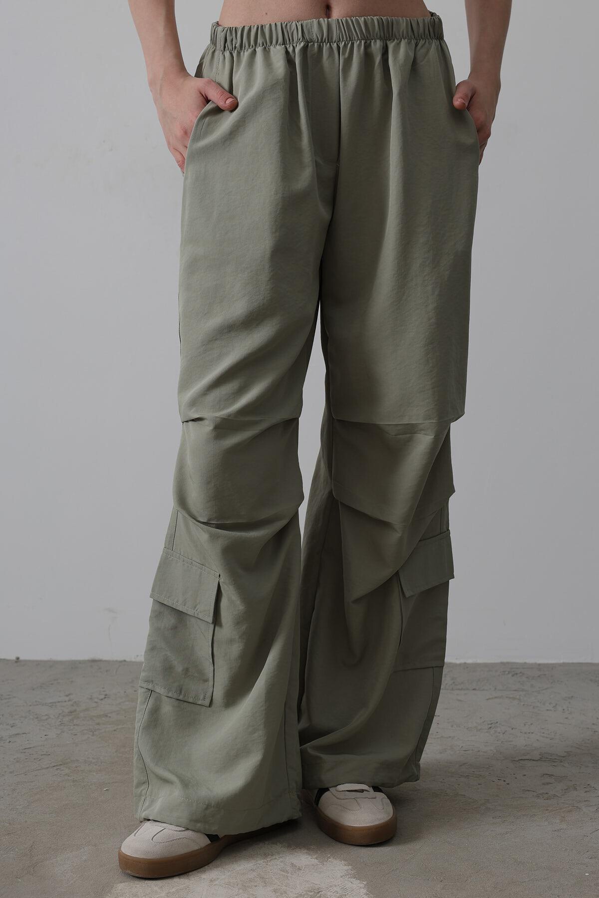 Haki Beli Lastikli Paraşüt Kargo Pantolon