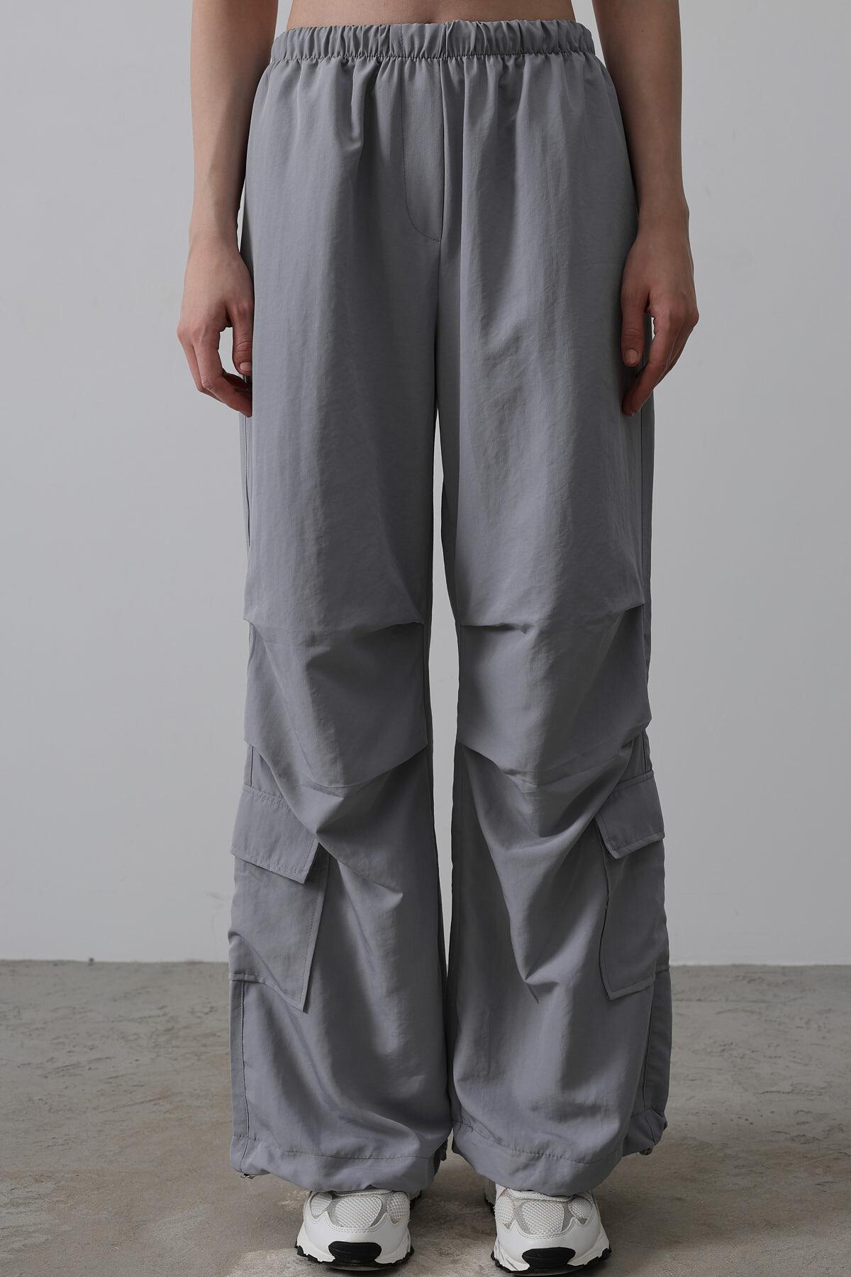 Antrasit Beli Lastikli Paraşüt Kargo Pantolon